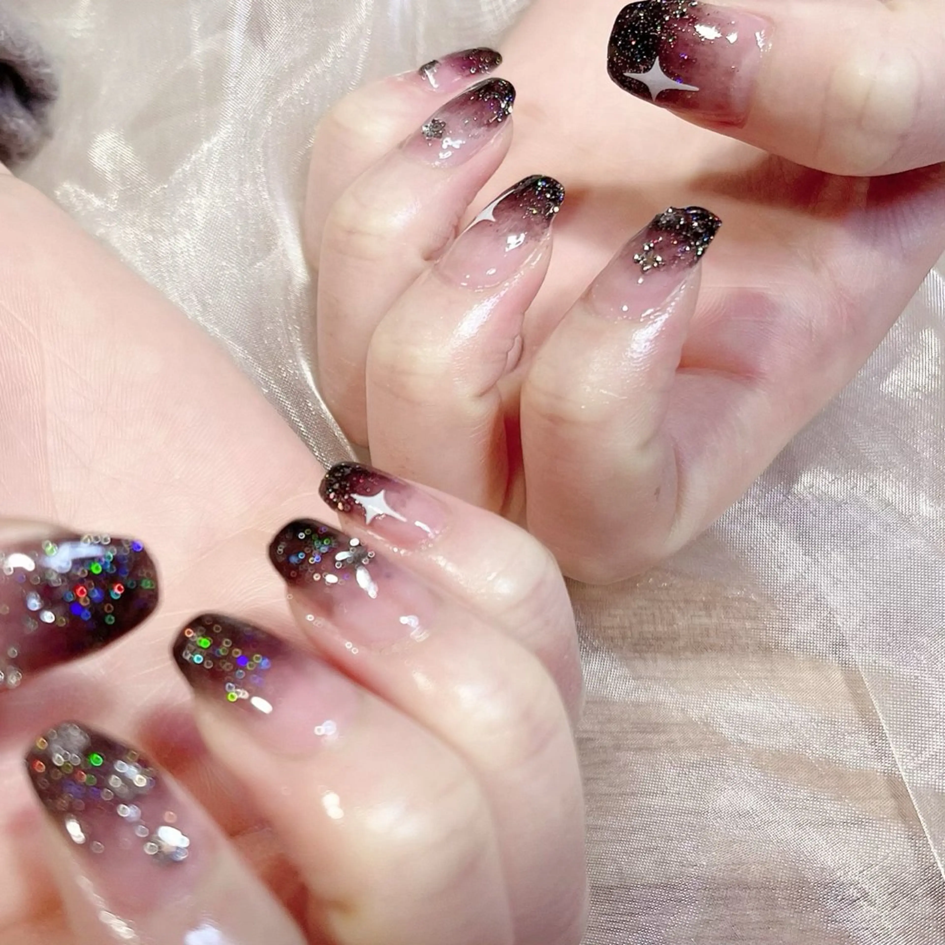 ネイル フレンチネイル グラデーション 韓国ネイル ラメ(グリッター) マグネットネイル n.hair所属・HTM _PUPULAのネイルデザイン