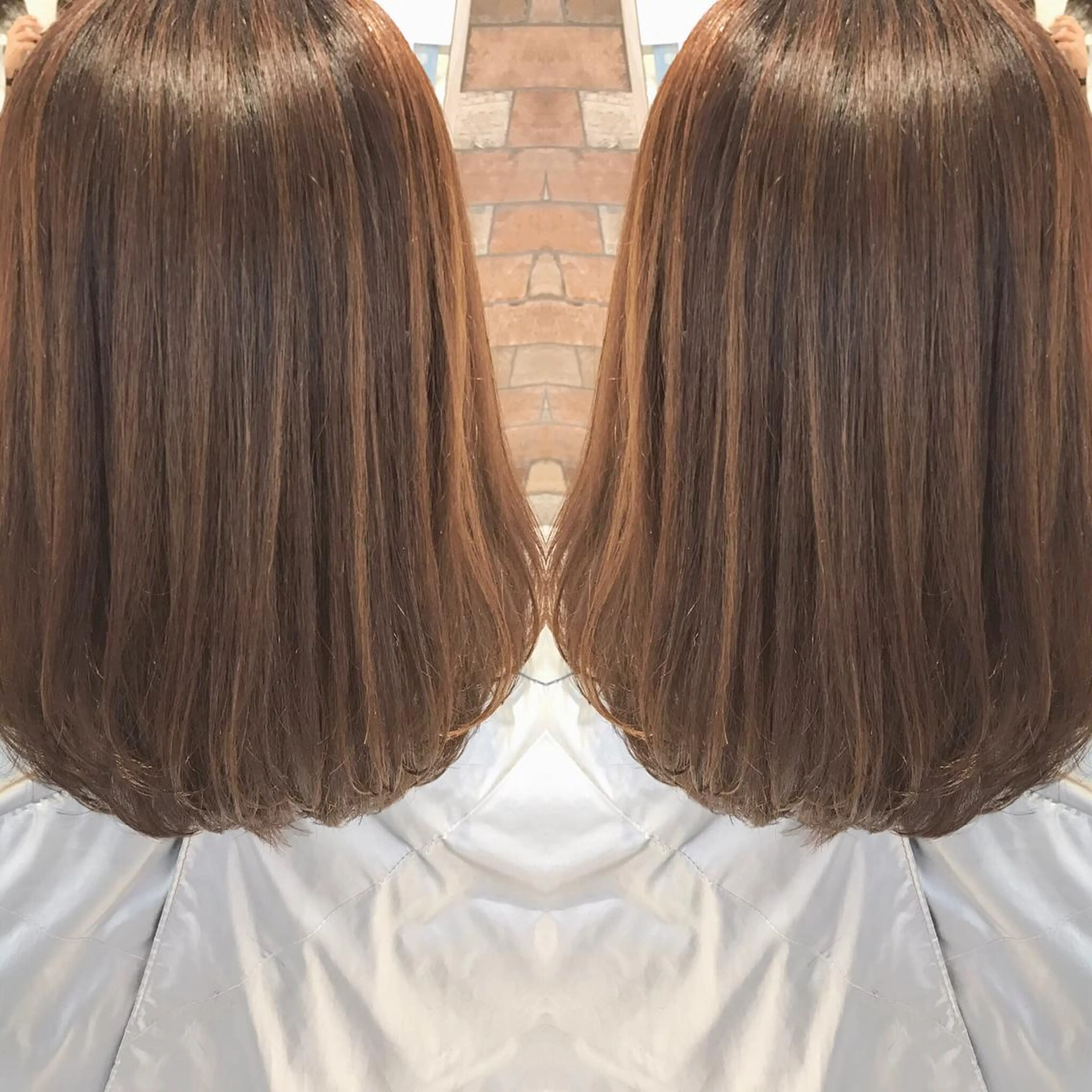 ミディアム カラー パーマ グラデーションカラー ボブ ミルクティーベージュ 山本勝志のヘアスタイル