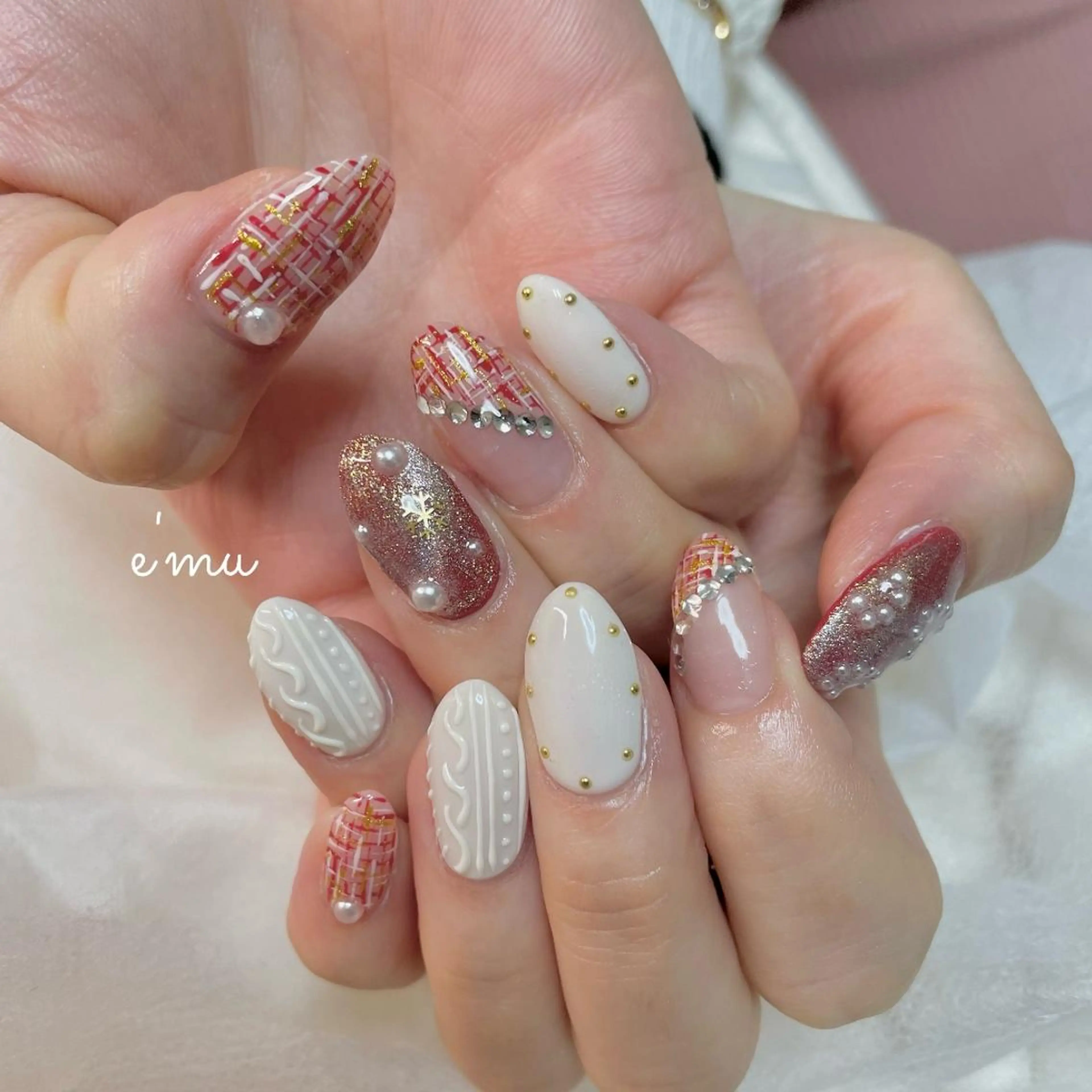 ネイル ツイードネイル 冬ネイル nail salon e'mu💐のネイルデザイン