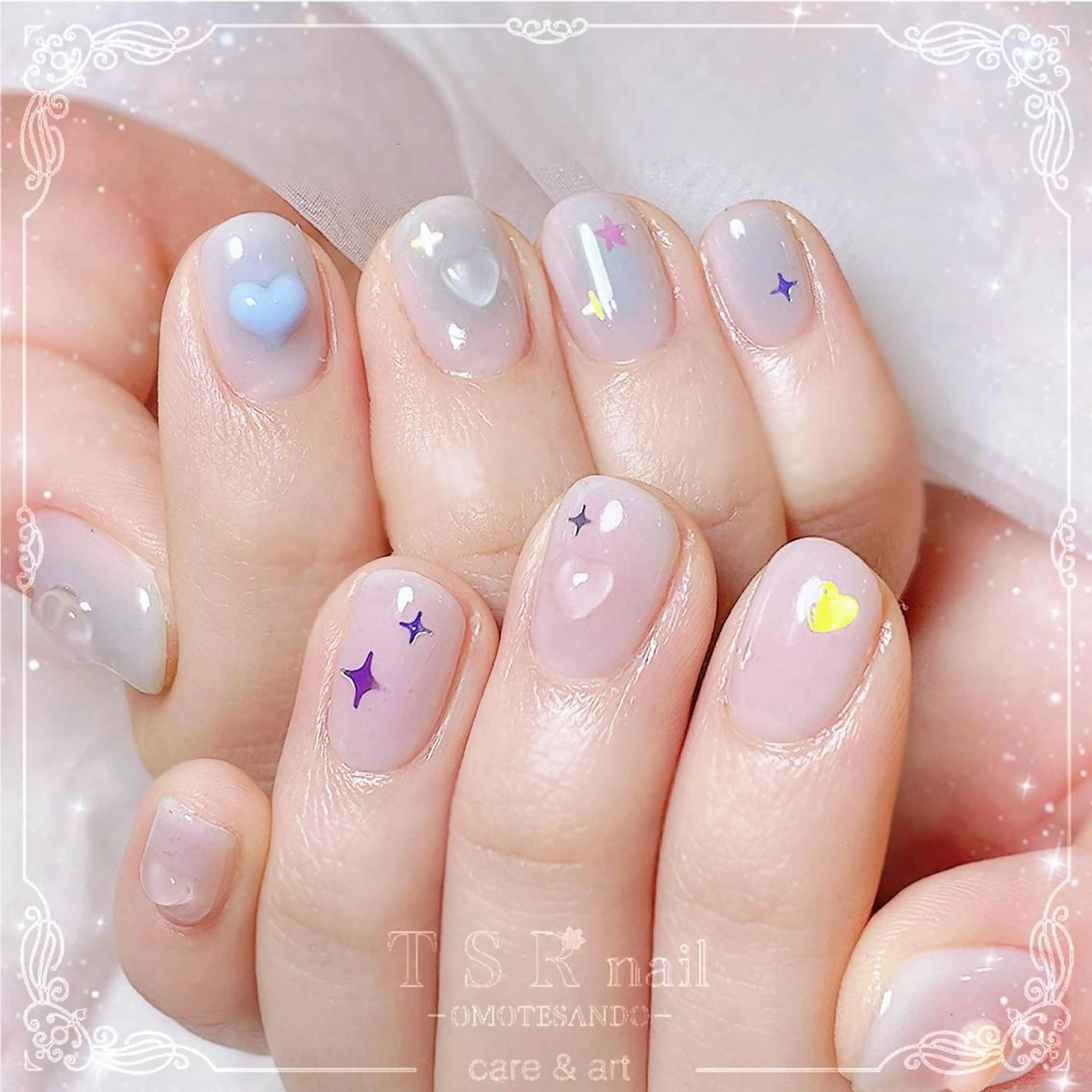 ネイル チークネイル ハート 持ち込み ショートネイル ワンホンネイル ハンドネイル ハンドケア 爪咲 りり花のネイルデザイン