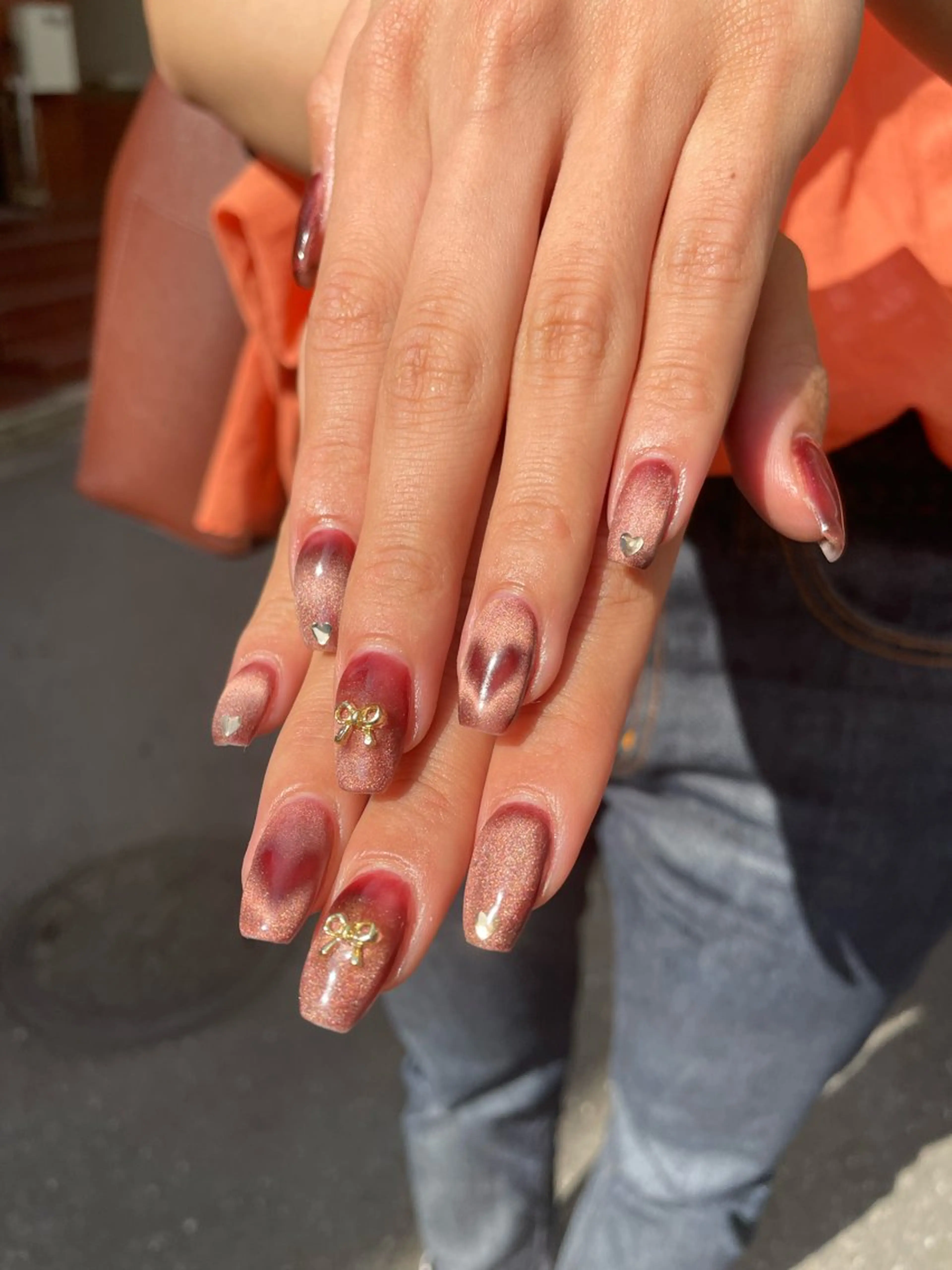 ネイル ハート ストーンネイル ハンドネイル nail salon Camelliaのネイルデザイン