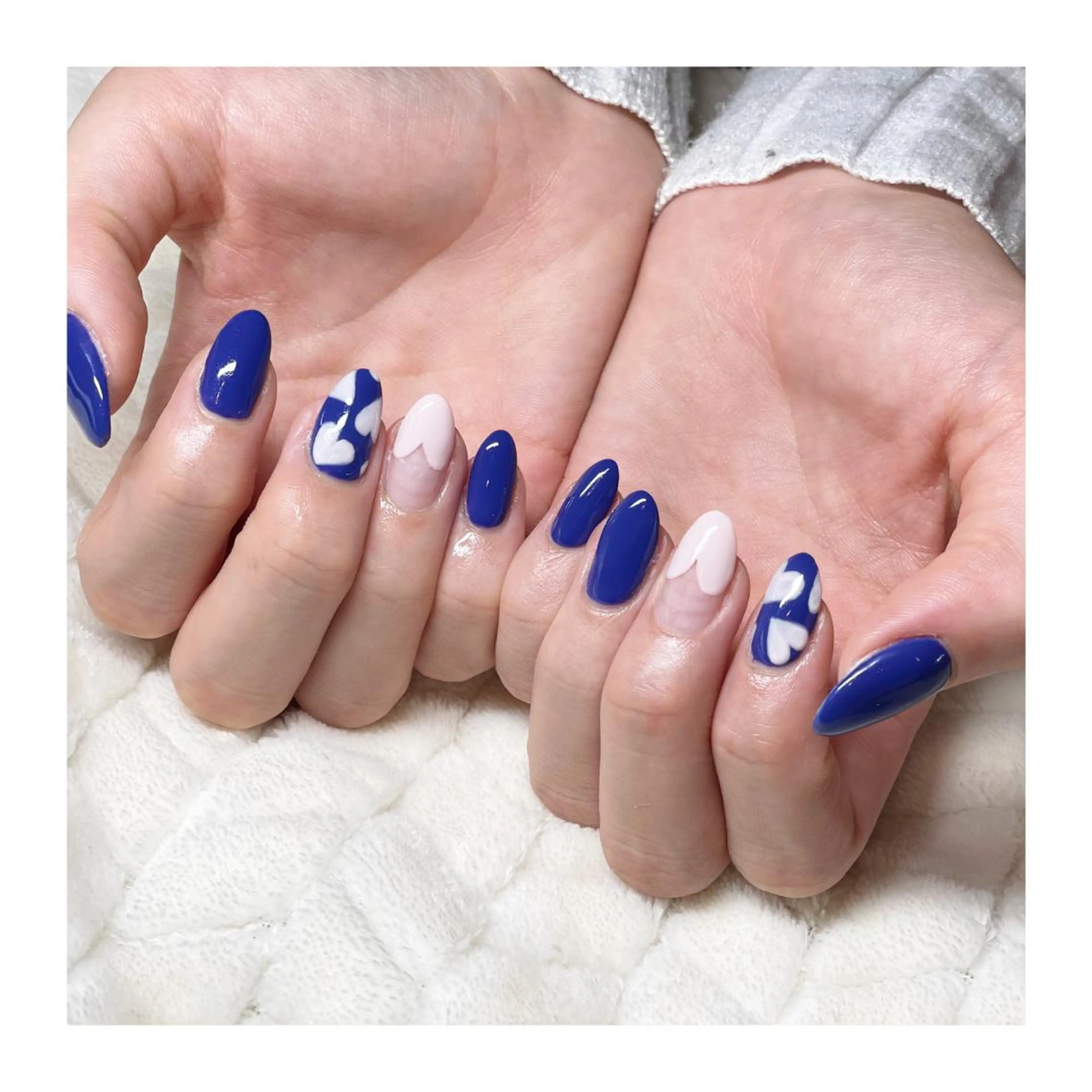 ネイル ブルー フレンチネイル ジェルネイル ハート ネイビー ハンドネイル LaLa Peach 福岡のマツエク・マツパデザイン