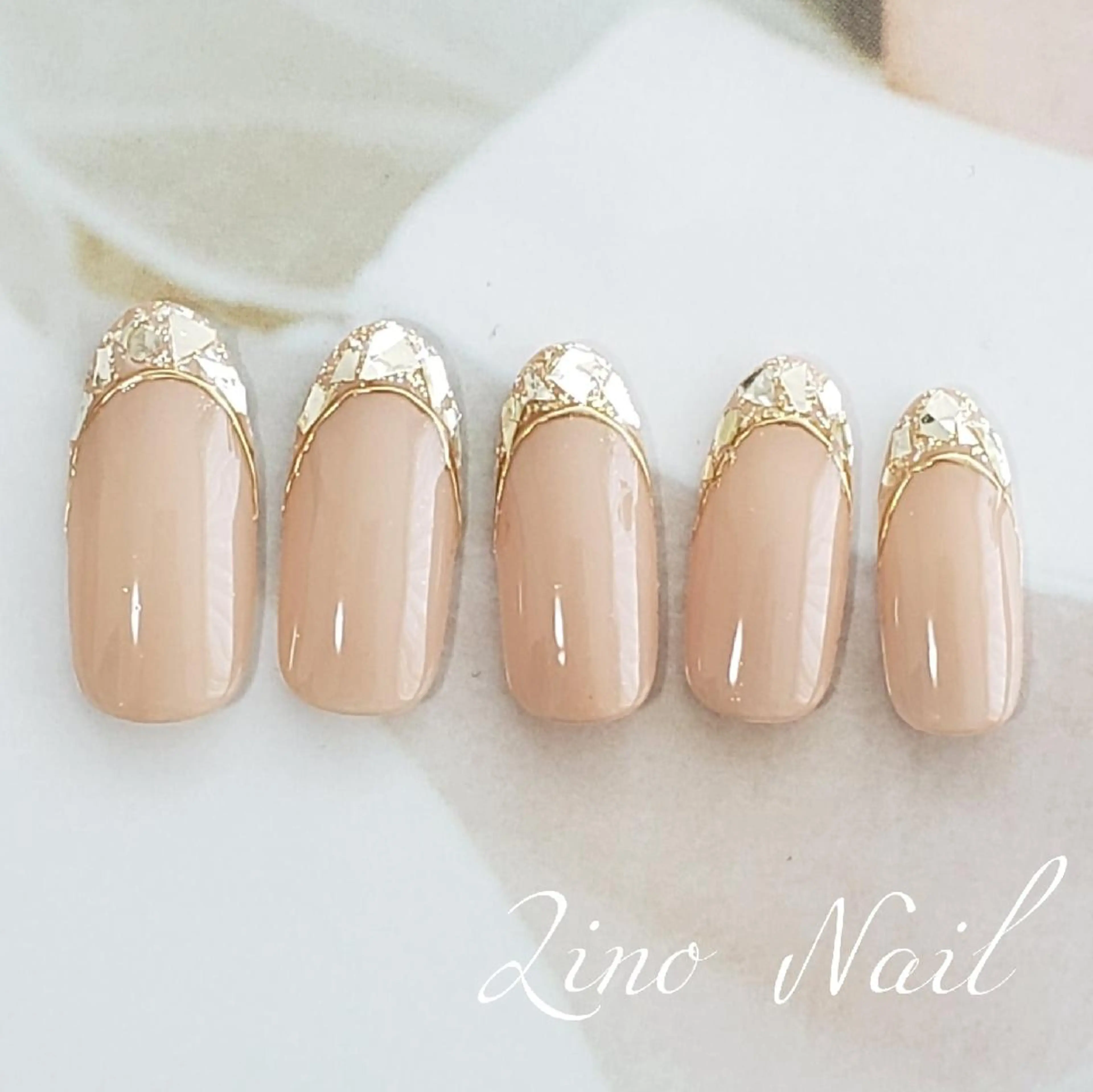 ネイル カジュアル フレンチネイル ジェルネイル ガラスフレンチ キラキラネイル ハンドネイル Lino Nailのネイルデザイン