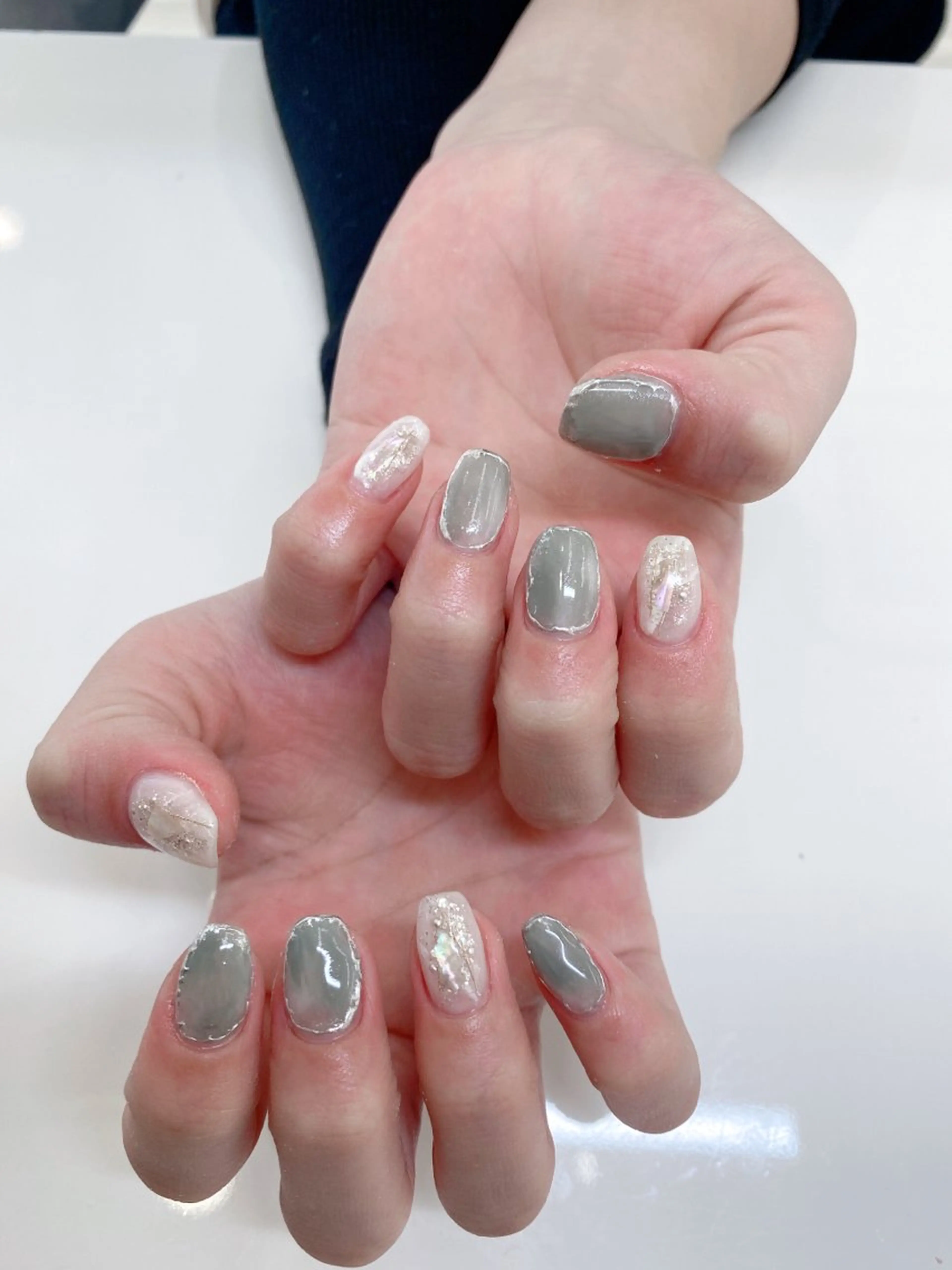 ネイル 長さ出し ジェルネイル キラキラネイル 大理石ネイル(マーブル) ニュアンスネイル Morpho nailのネイルデザイン