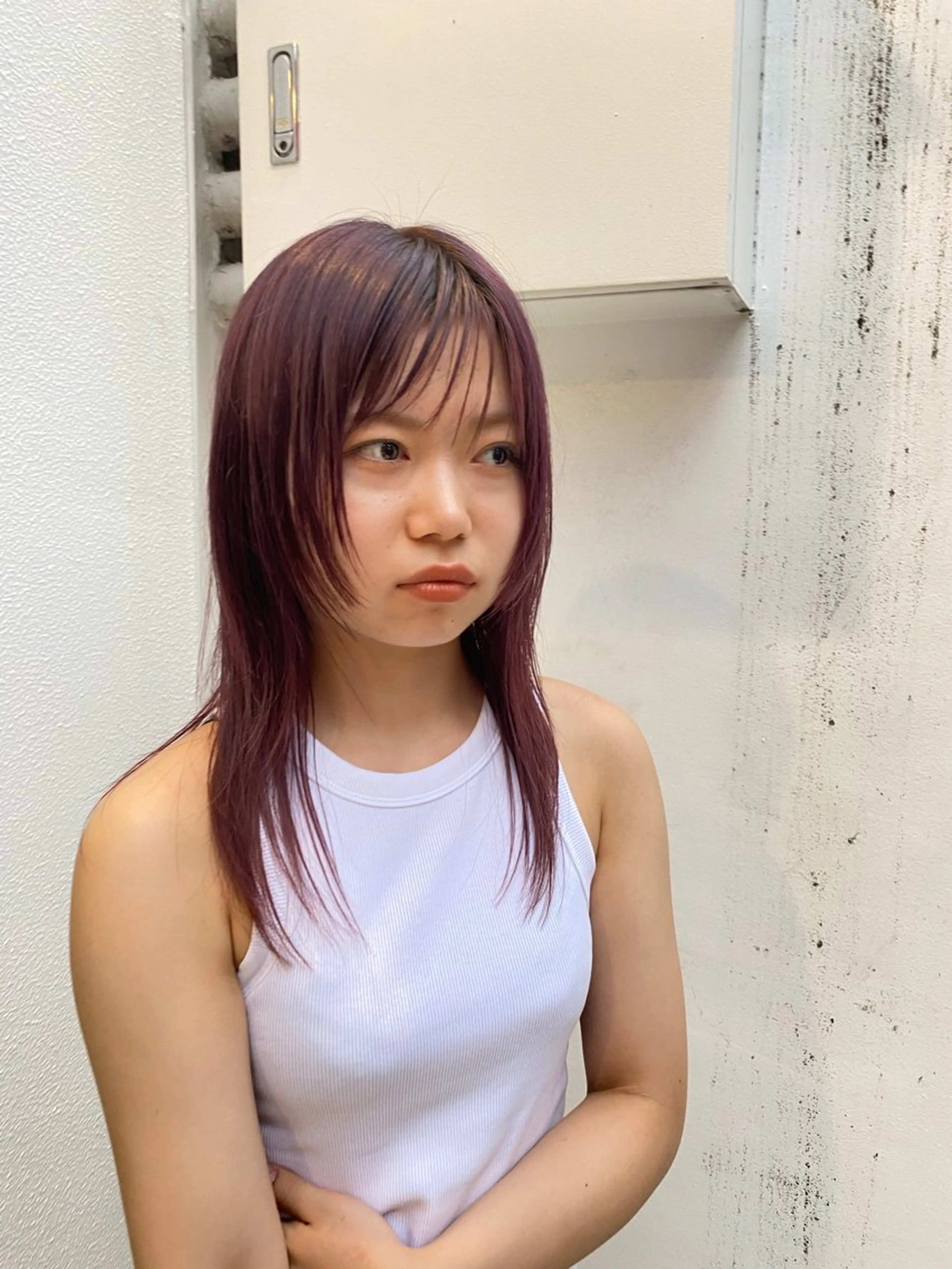 セミロング カラー パープルカラー 韓国風ヘア カット ヘアカラー トリートメント ヒガシ サヨのヘアスタイル