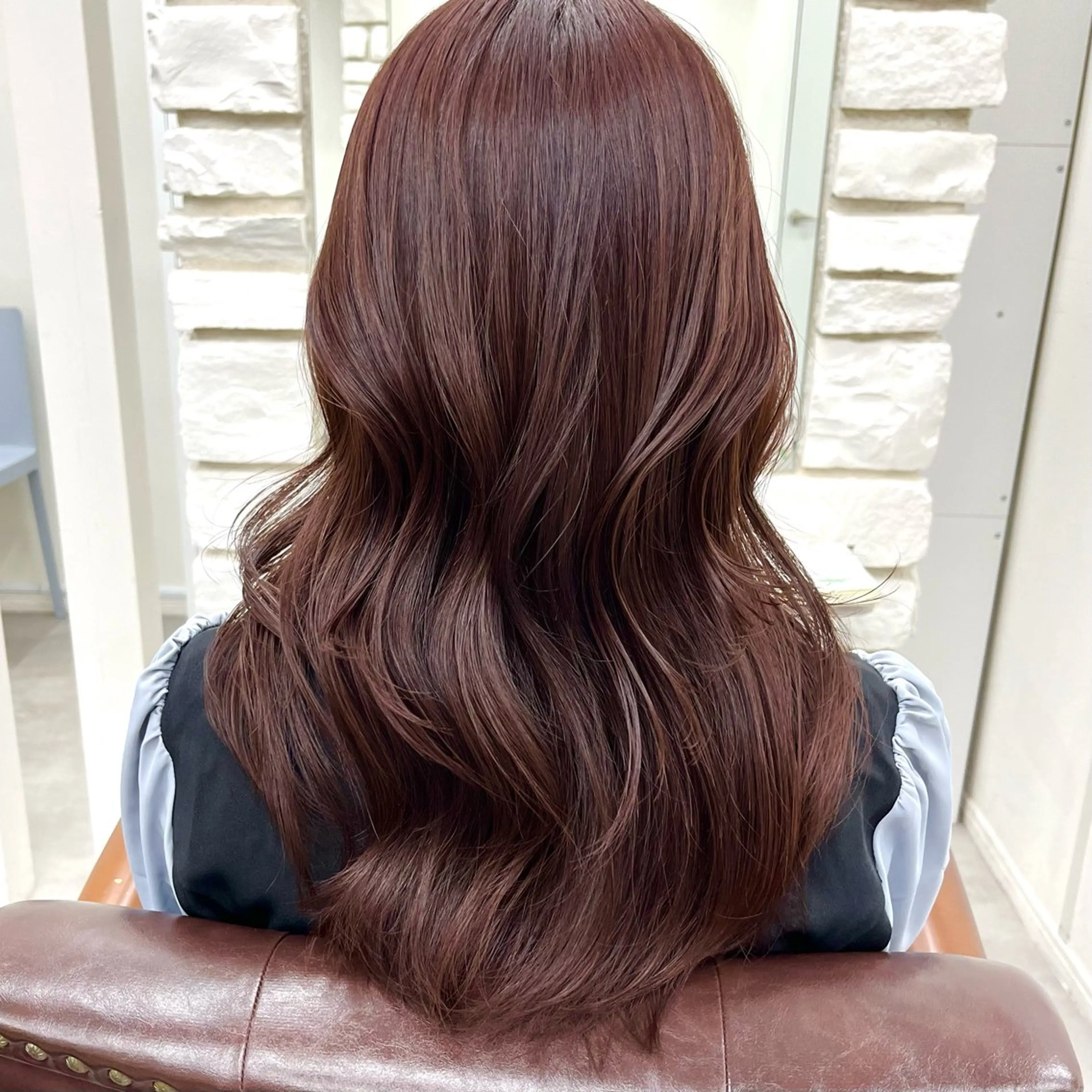 ロング カラー ブラウンカラー ピンクカラー ピンクブラウン カット ヘアカラー トリートメント 天王寺髪質改善なら よしみさん✨のヘアスタイル