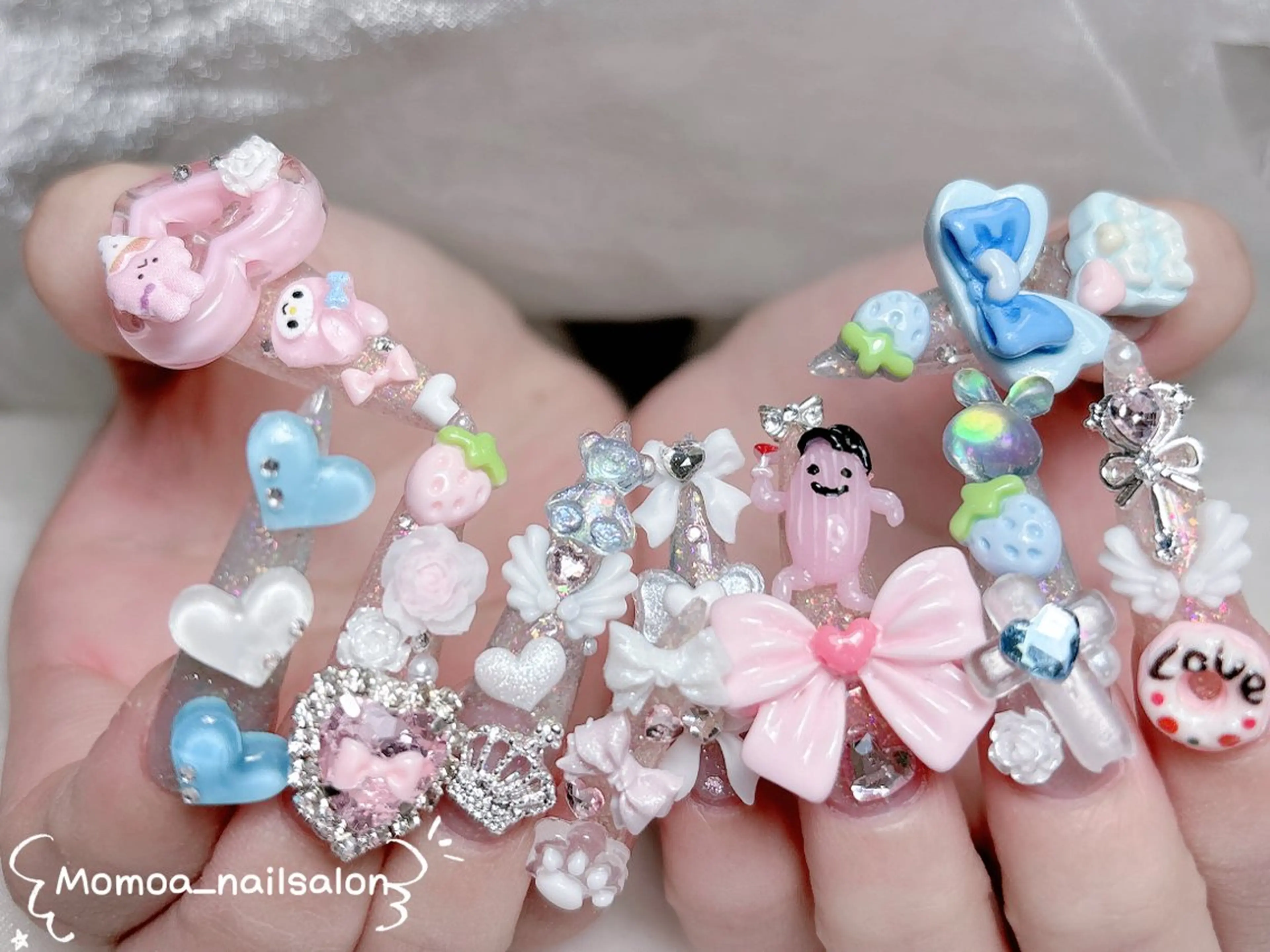 ネイル 成人式 ロングネイル マグネットネイル 大理石ネイル(マーブル) 持ち込み ハンドネイル Momoa nail salon所属・MoMoA Nail ネイル長さ出し専門店のネイルデザイン