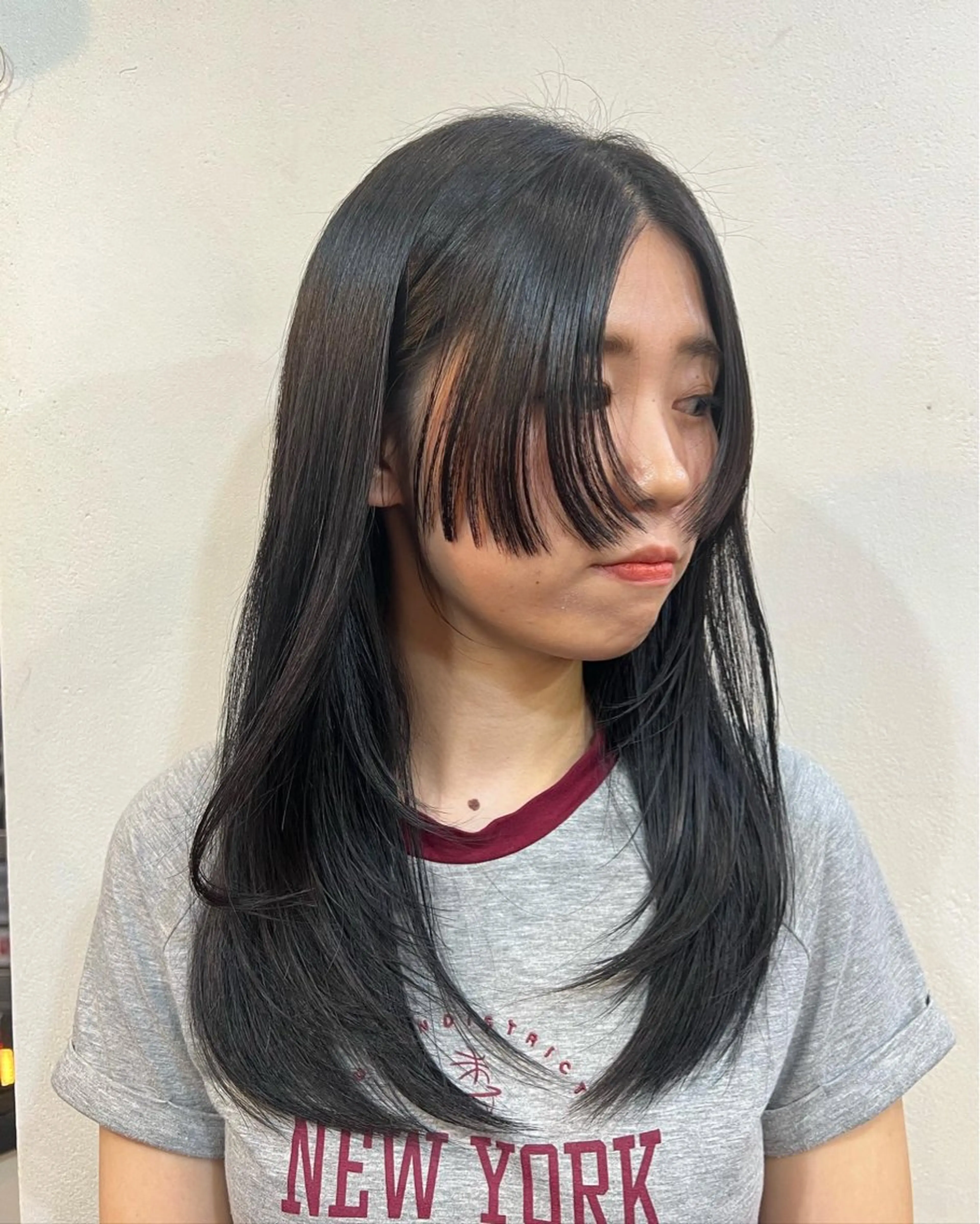 セミロング カラー 黒髪 ブルーカラー ブルーブラック パーマモデル募集中 🎀華澄のヘアスタイル