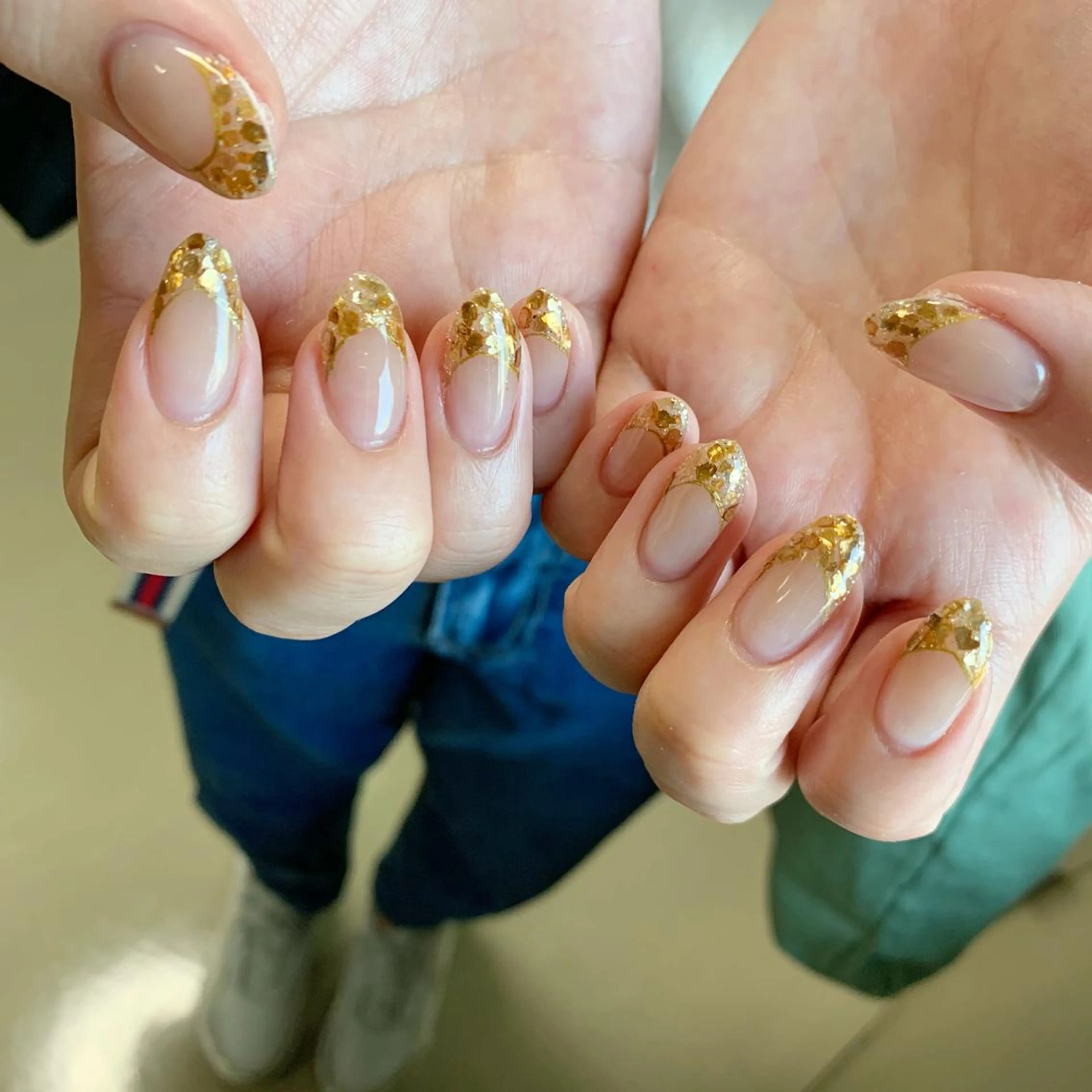 ネイル フレンチネイル ジェルネイル ガラスフレンチ パラジェル 春ネイル ハンドネイル フットネイル nail salon mieux(ミュー)のネイルデザイン
