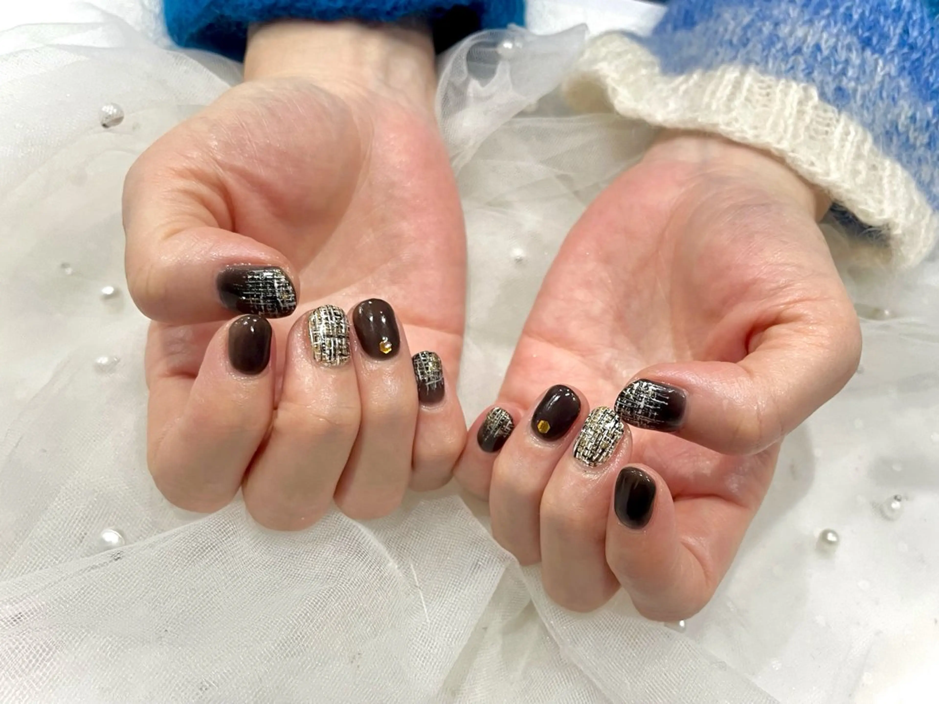 ネイル グラデーション ツイードネイル ハンドネイル Nail salon Cielel⟡Ayaのネイルデザイン