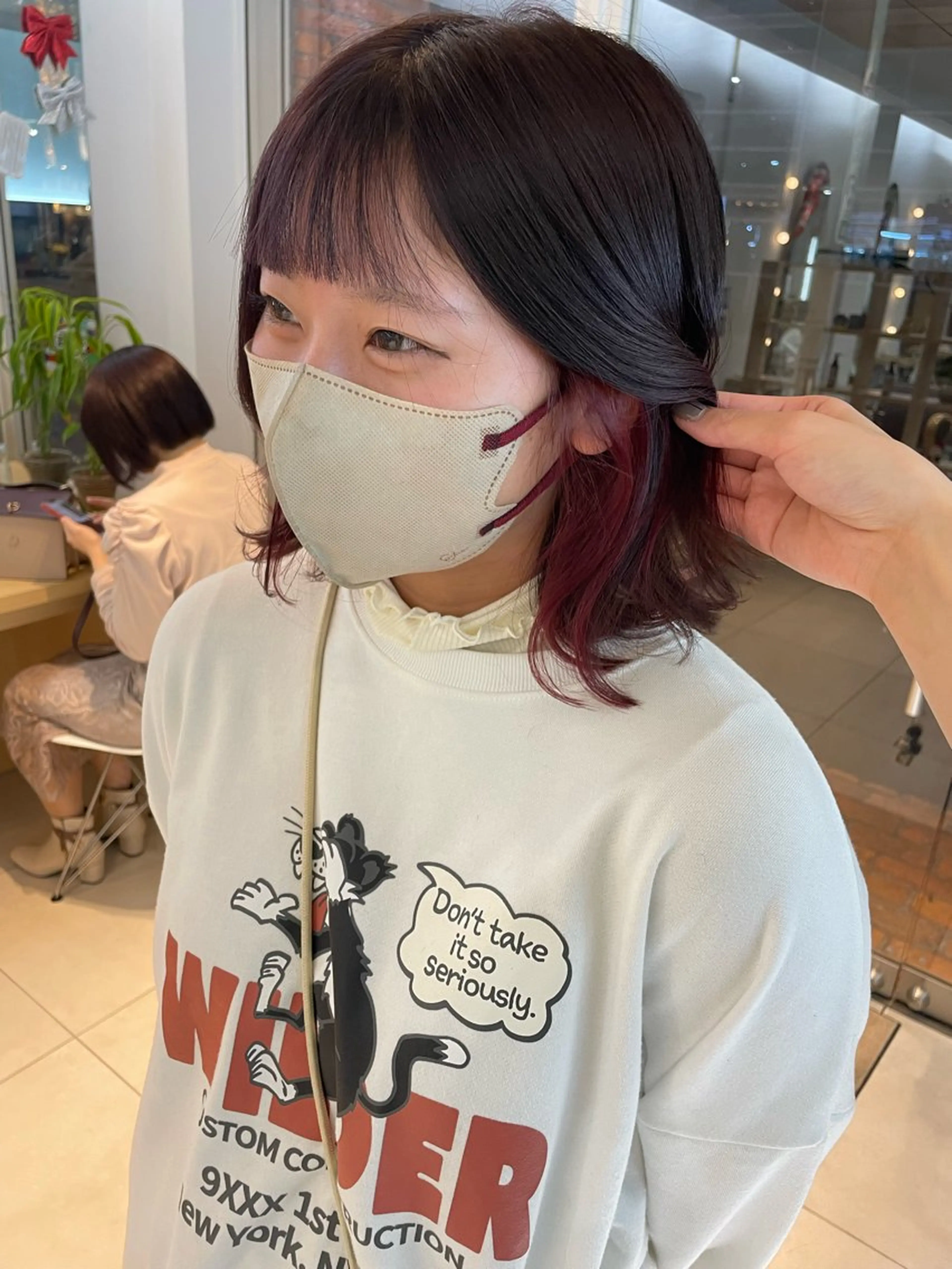 ミディアム 顔まわりレイヤー 姫カット 韓国風ヘア レイヤーカット ワンホンヘア ヘアカラー トリートメント nuu 栄所属・🧸SAKI🎀 韓国レイヤーのヘアスタイル