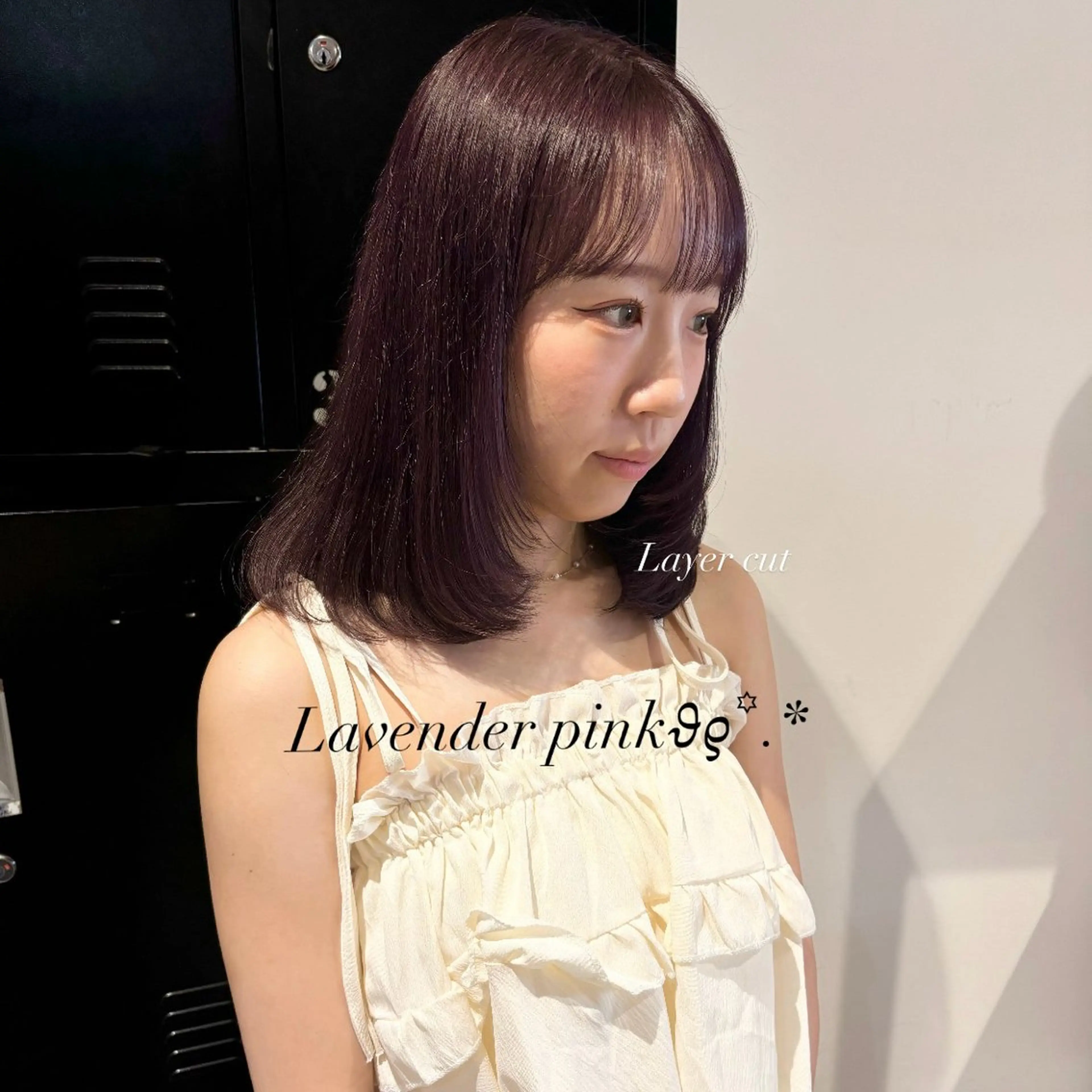 ミディアム カラー ラベンダーカラー ラベンダーピンク ピンクカラー レイヤーカット miku୨୧˖* 透明感モテカラーのヘアスタイル
