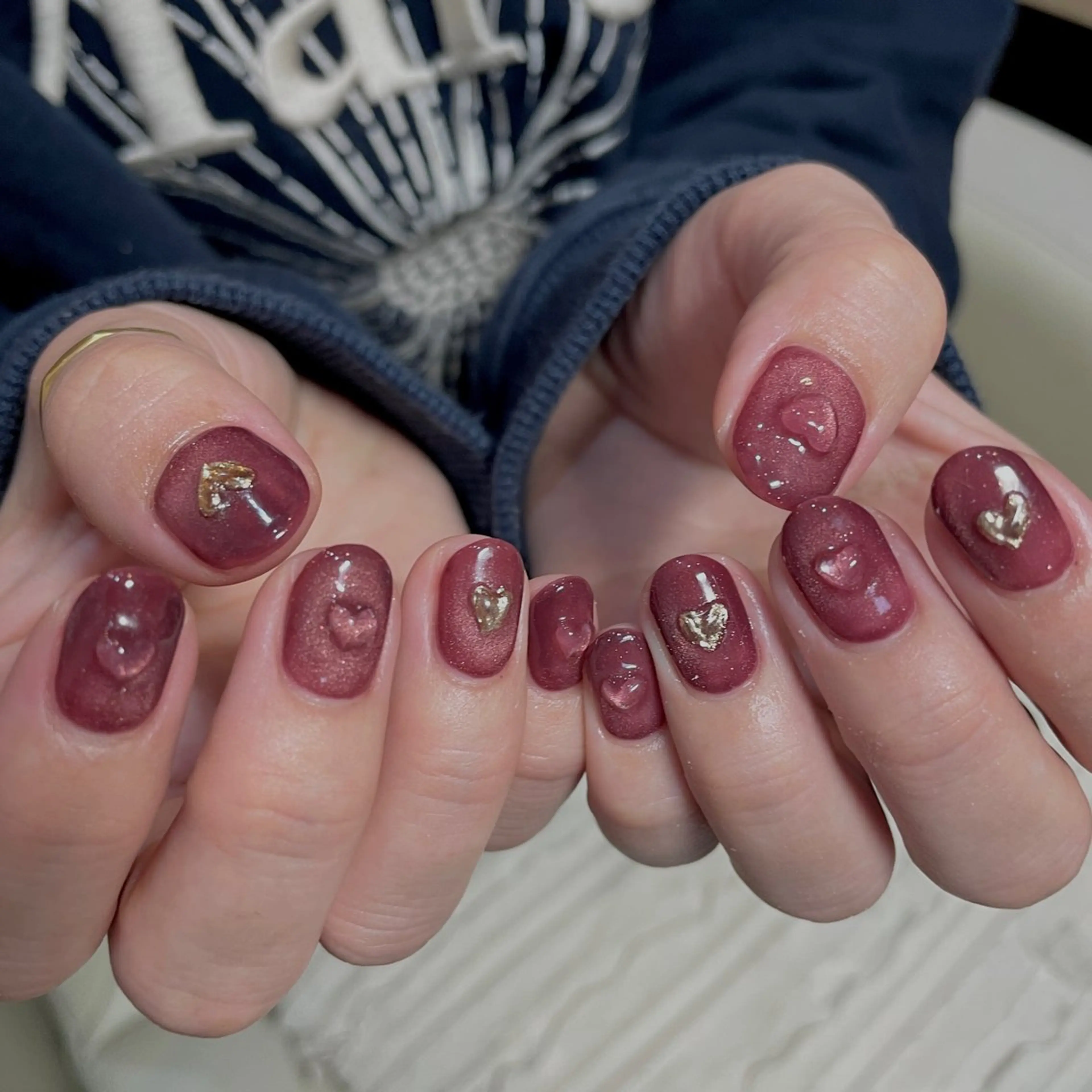 ネイル ボルドー ハート マグネットネイル 赤色 ショートネイル ハンドネイル acs.n所属・ネイル，耳つぼ 風間すみれのその他イメージ