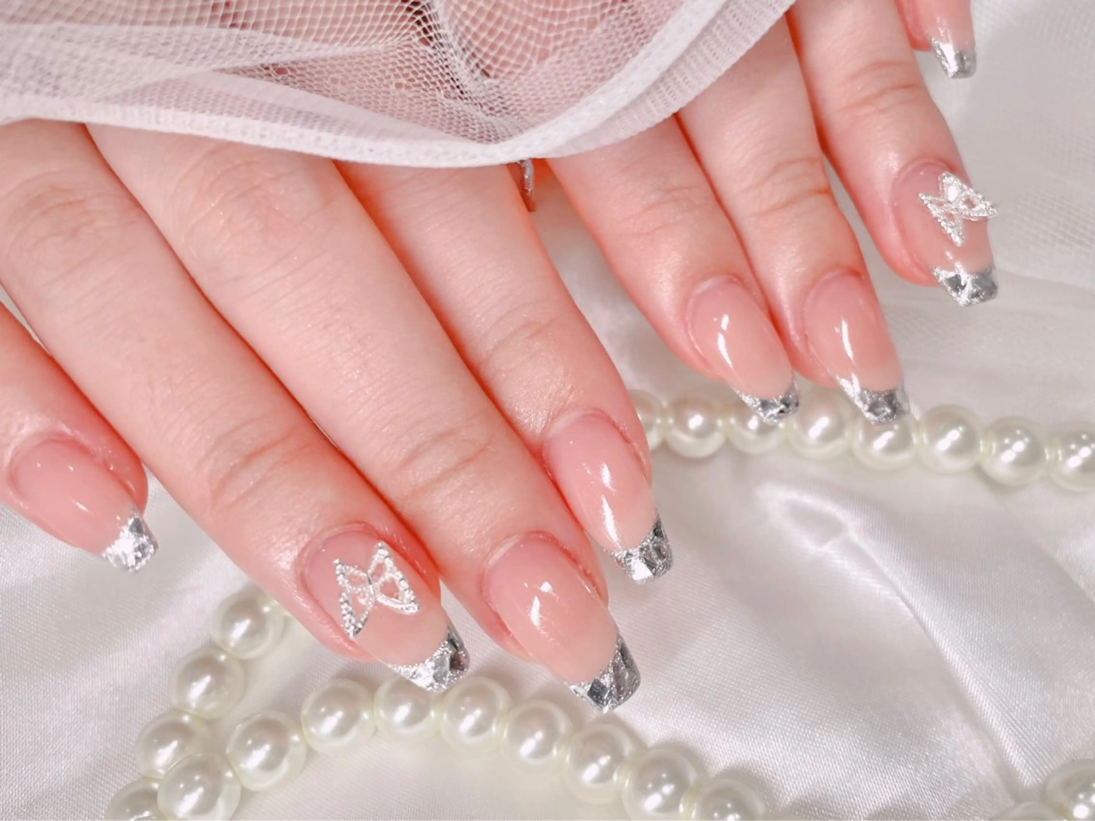 ネイル フレンチネイル ガラスフレンチ キラキラネイル ハンドネイル ゆりか ジョアアンジェ福島のネイルデザイン