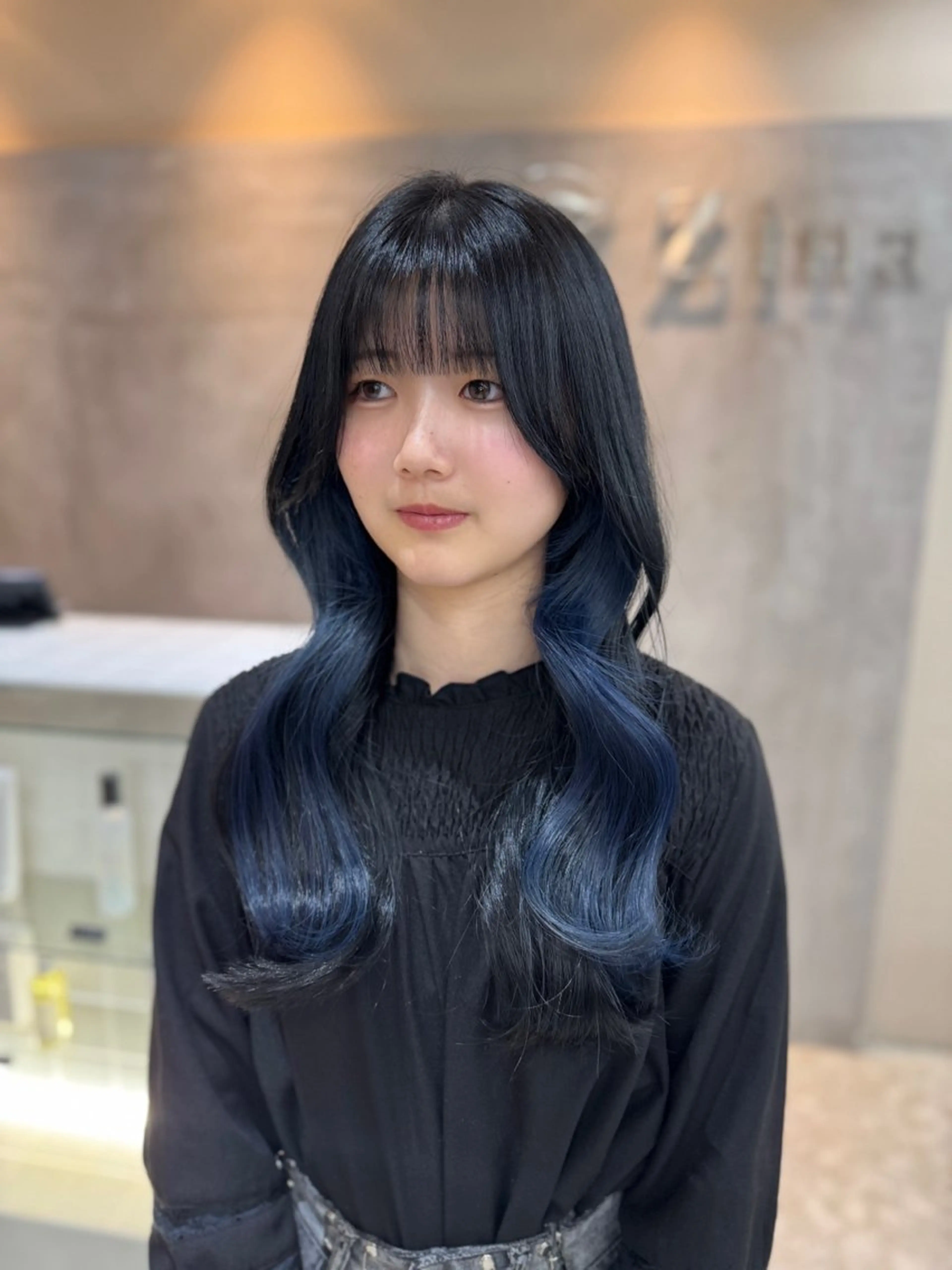 ロング カラー 黒髪 ブルーカラー ブルーブラック ヘアカラー トリートメント Zina梅田茶屋町所属・Mayu💖 Zina梅田茶屋町のヘアスタイル