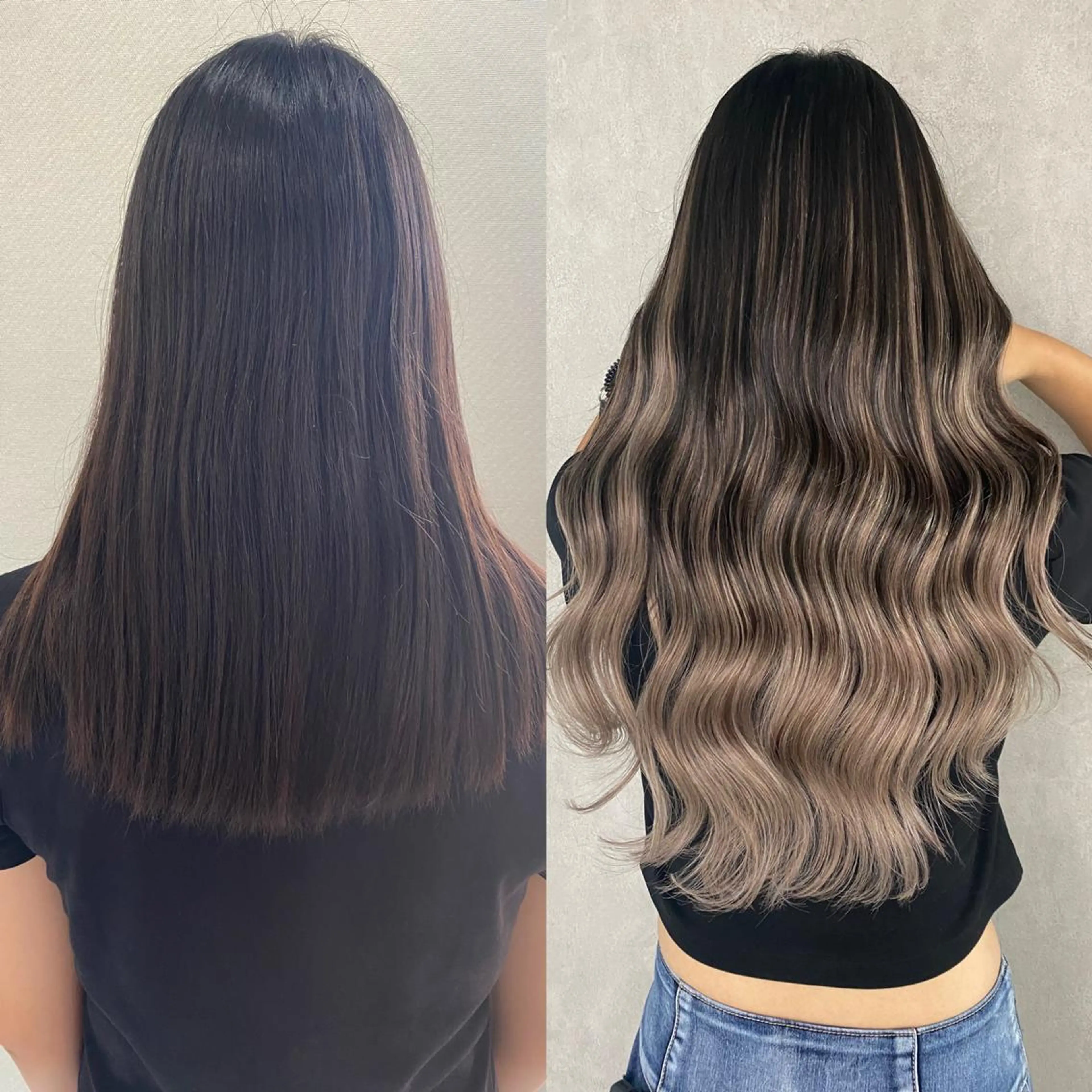 ロング カラー パーマ ヘアアレンジ シールエクステ アッシュ バレイヤージュ ベージュカラー ブリーチ L. OSAKAのヘアスタイル