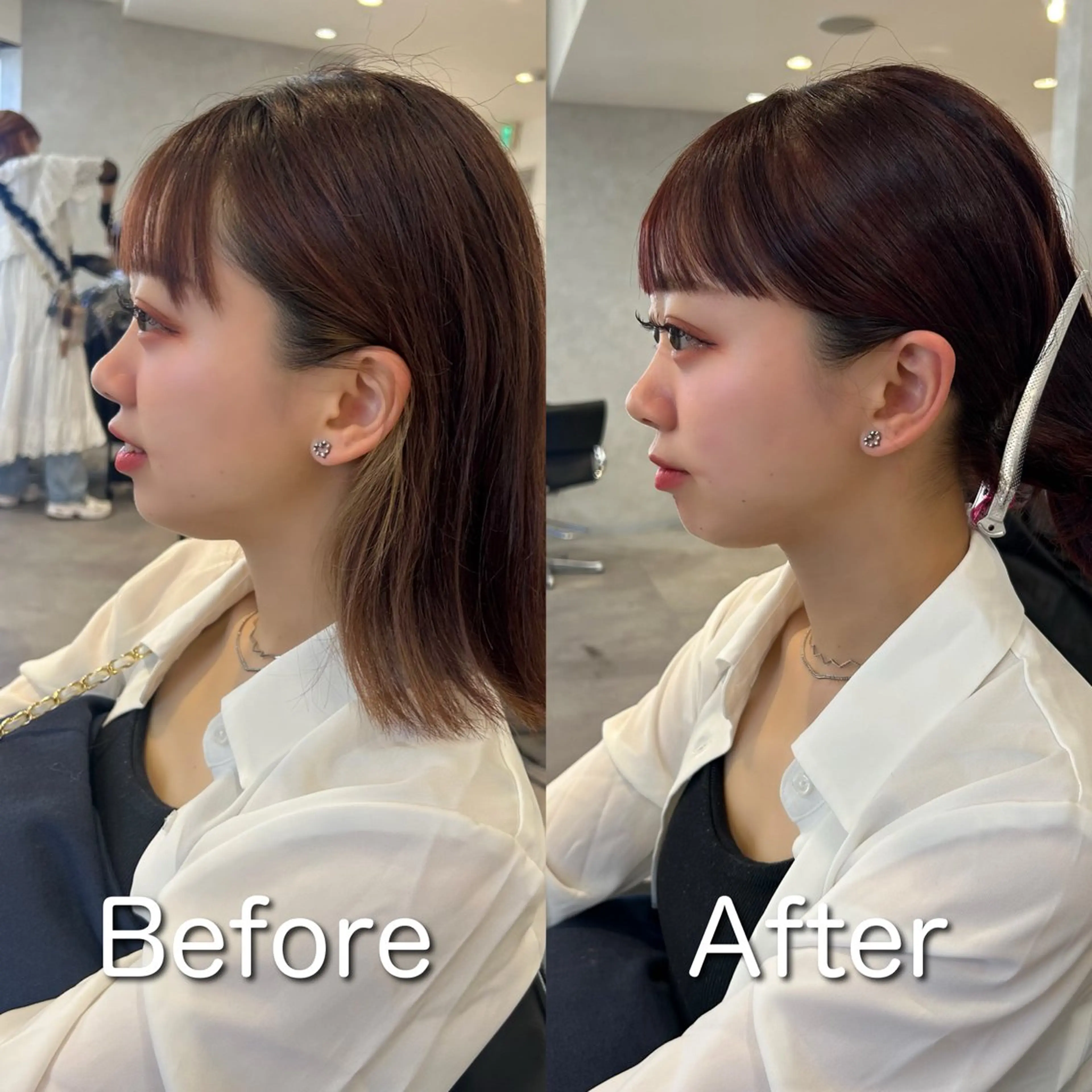 ミディアム カラー パープルカラー レッドカラー サイドバング 小顔カット カット ヘアカラー ❤️ショートカット ・顔周りカット❤️のヘアスタイル