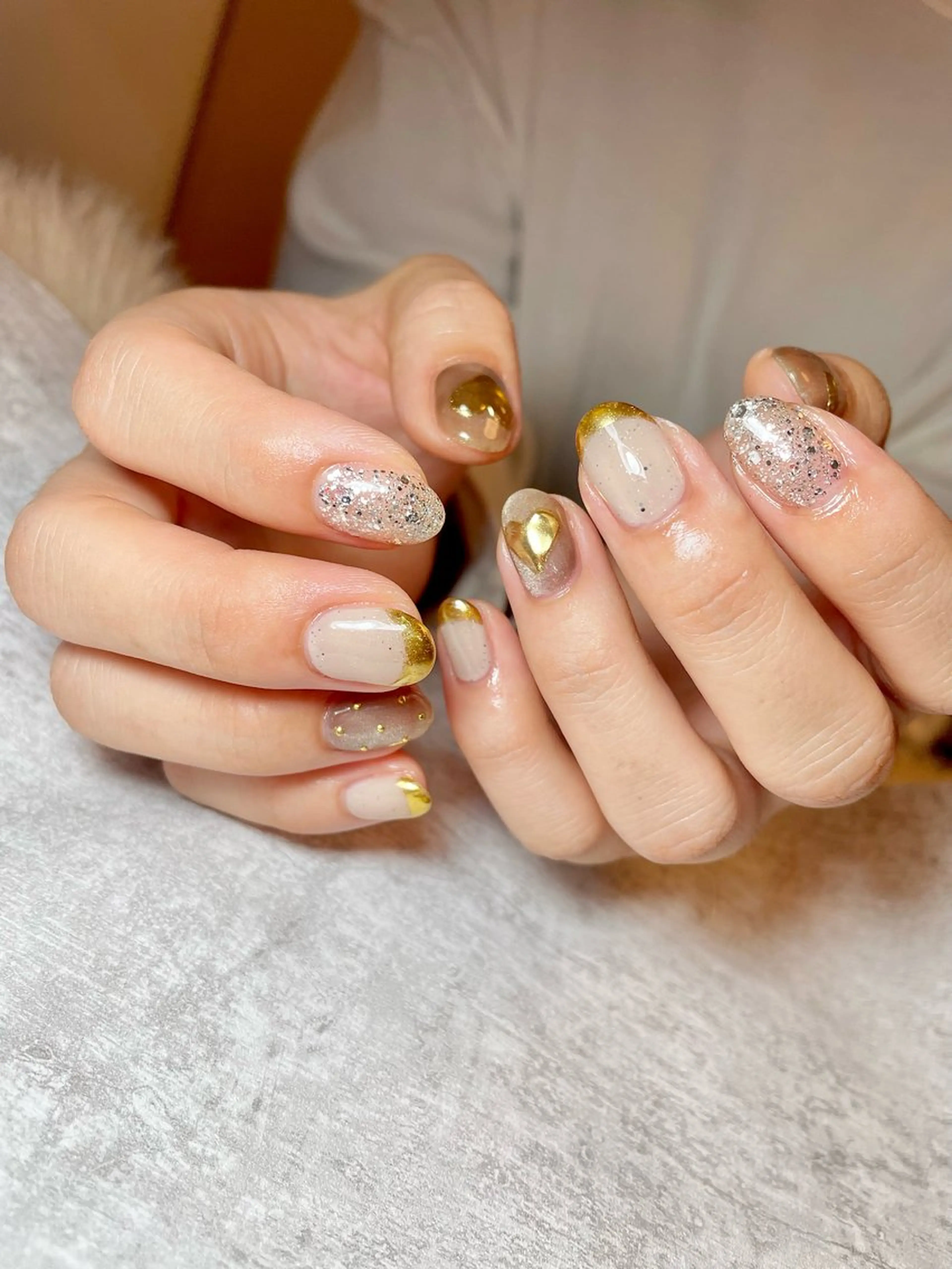 ネイル フレンチネイル ハート ミラーネイル 持ち込み BEAUTY GARDEN 【nail salon unseul】所属・nana .のネイルデザイン