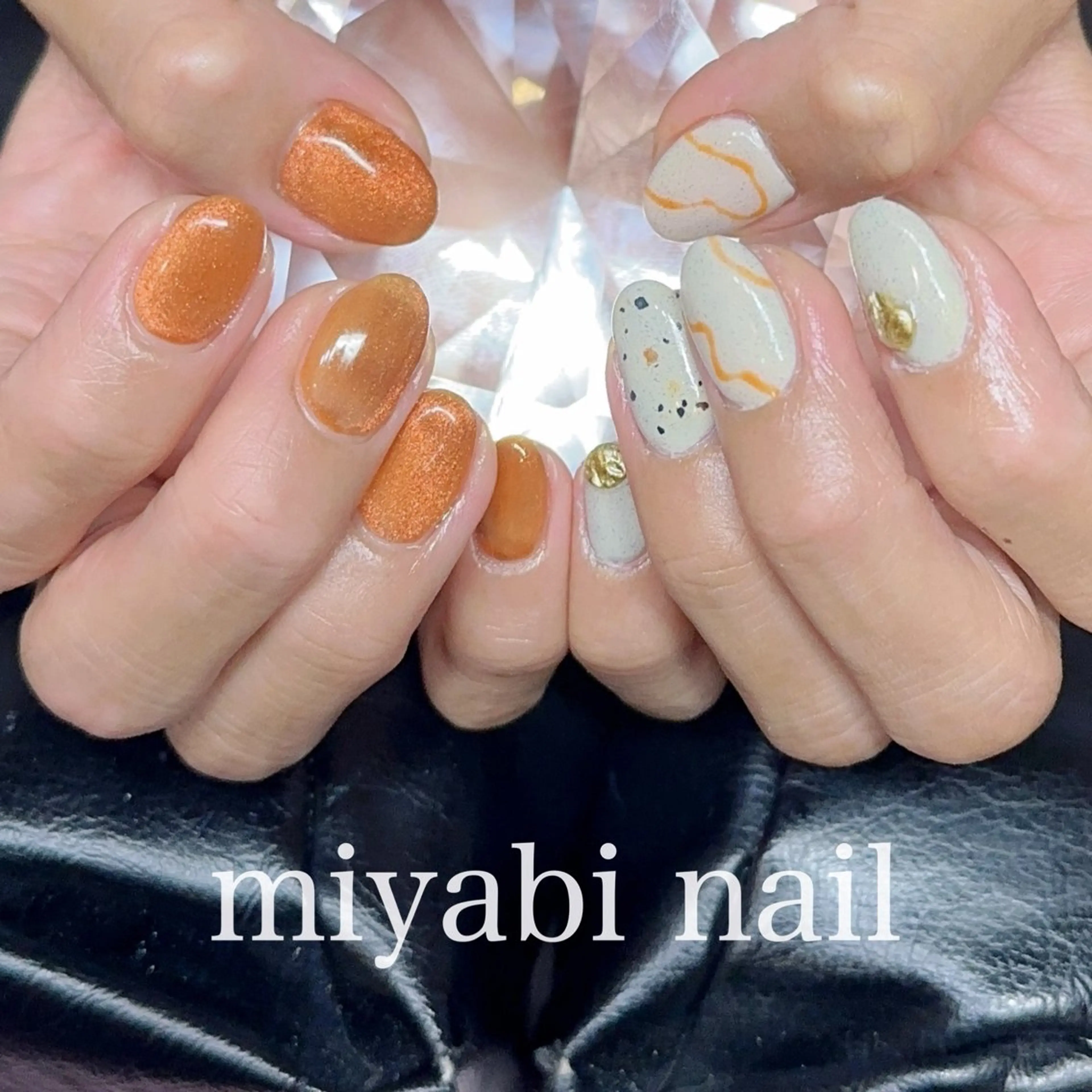 ネイル アートネイル ジェルネイル マグネットネイル 持ち込み オレンジ ハンドネイル miyabi nail 桂川駅近くのネイルデザイン