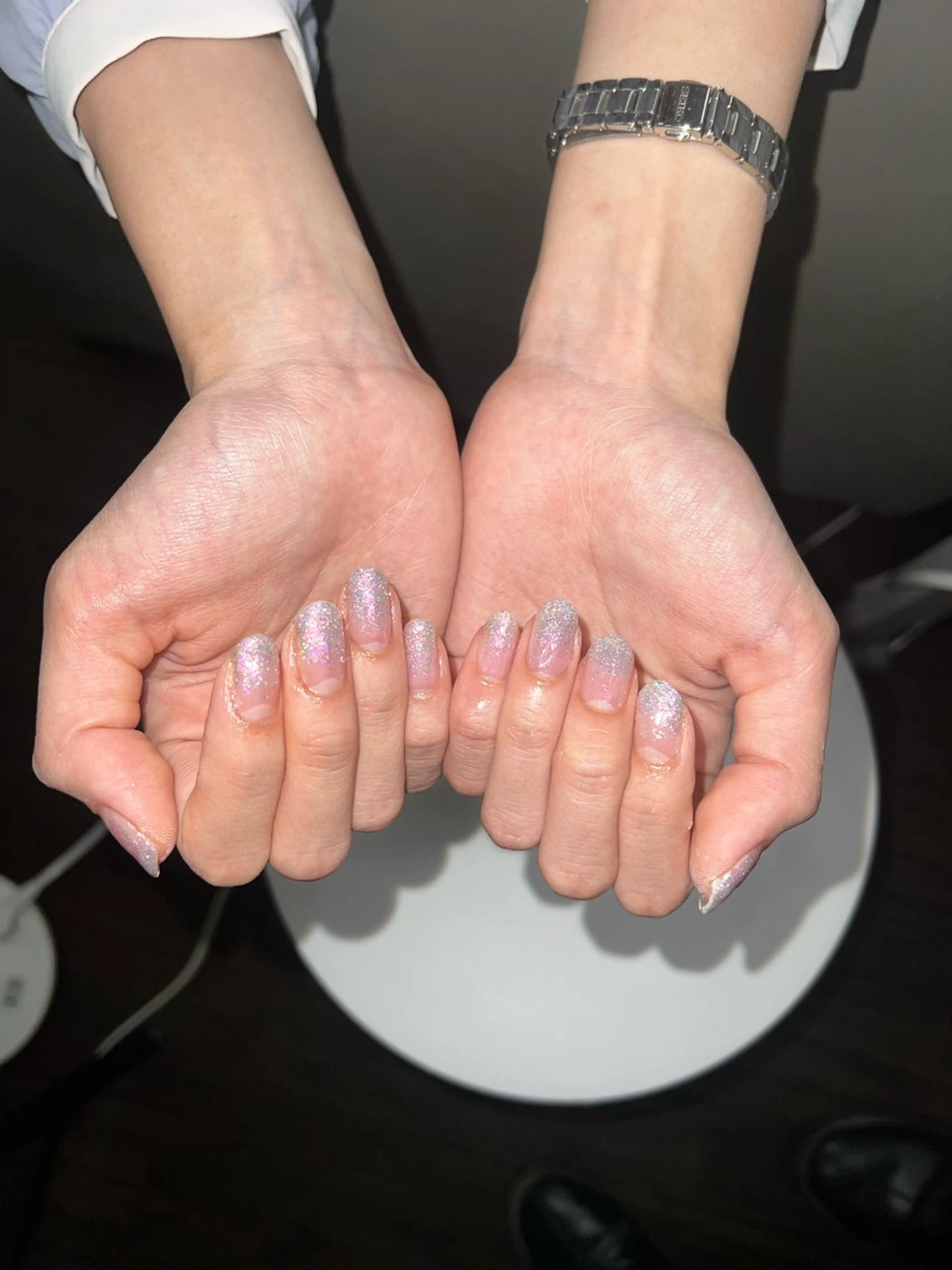 ネイル グラデーション ラメ(グリッター) 水色 ハンドネイル ハンドケア KITTY Mayuのネイルデザイン