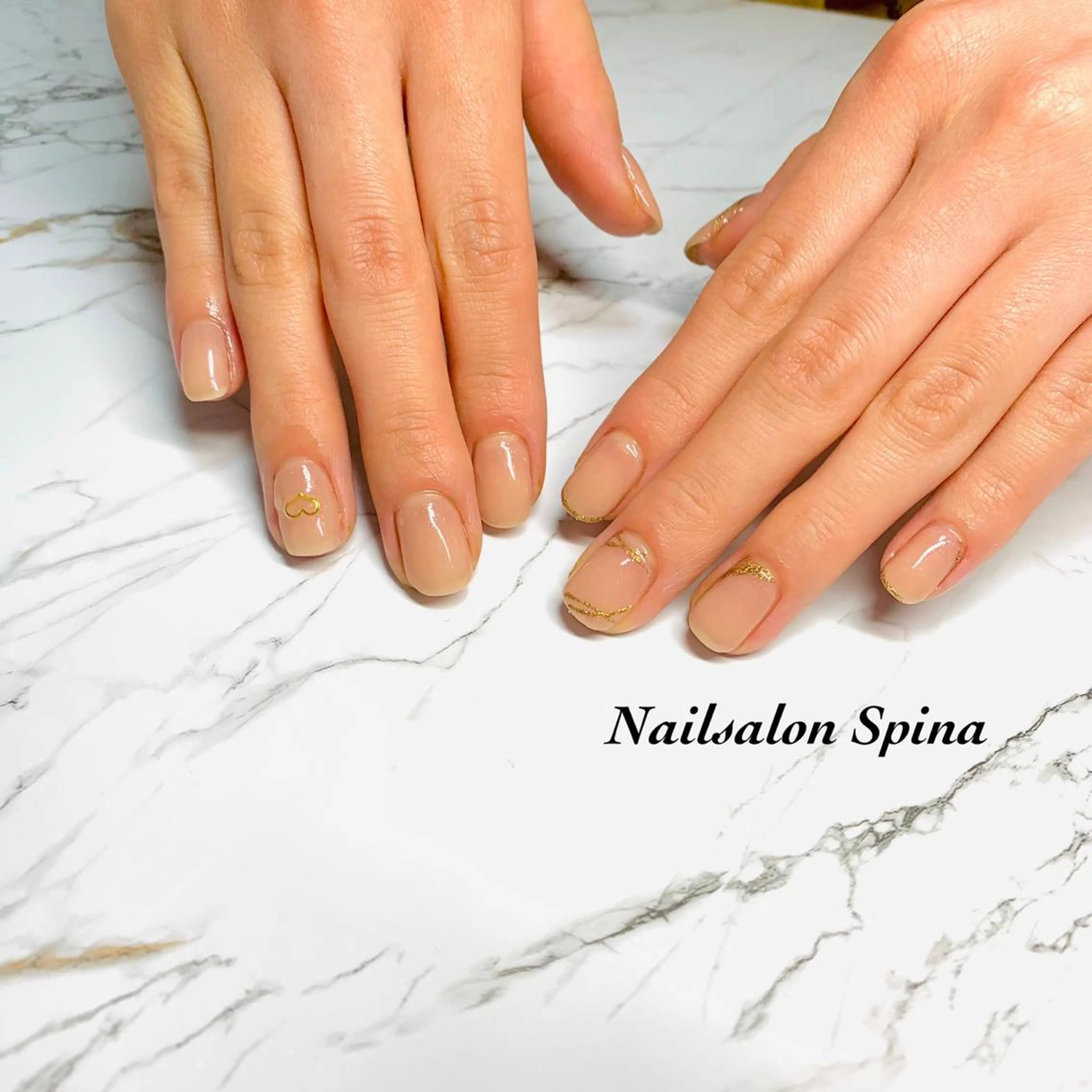 ネイル アートネイル ブラウン ハート ラメ(グリッター) Nailsalon Spina 琴美のネイルデザイン