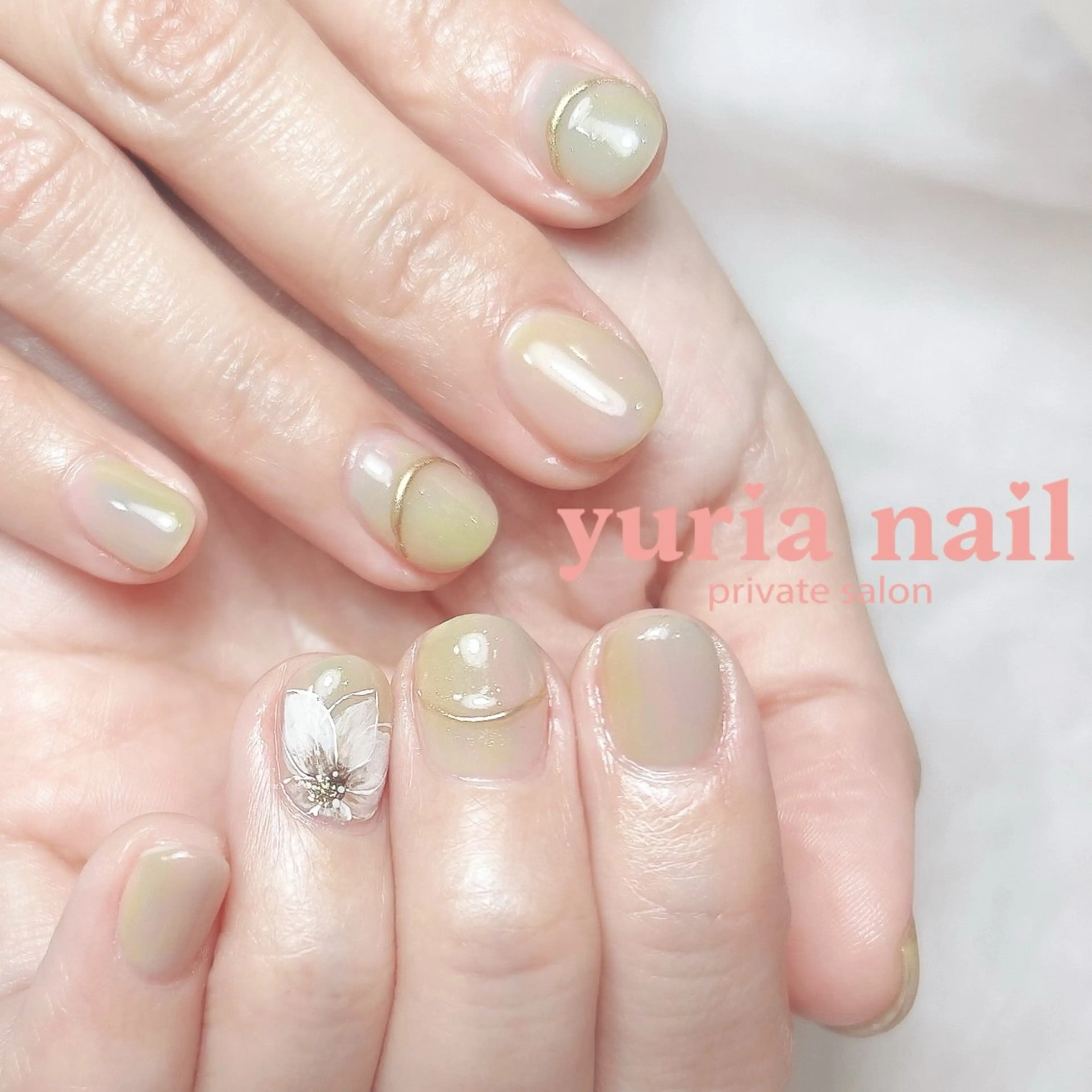 ネイル ブルー フラワーネイル ジェルネイル ニュアンスネイル ピンク ハンドネイル 小林 ゆりあのネイルデザイン