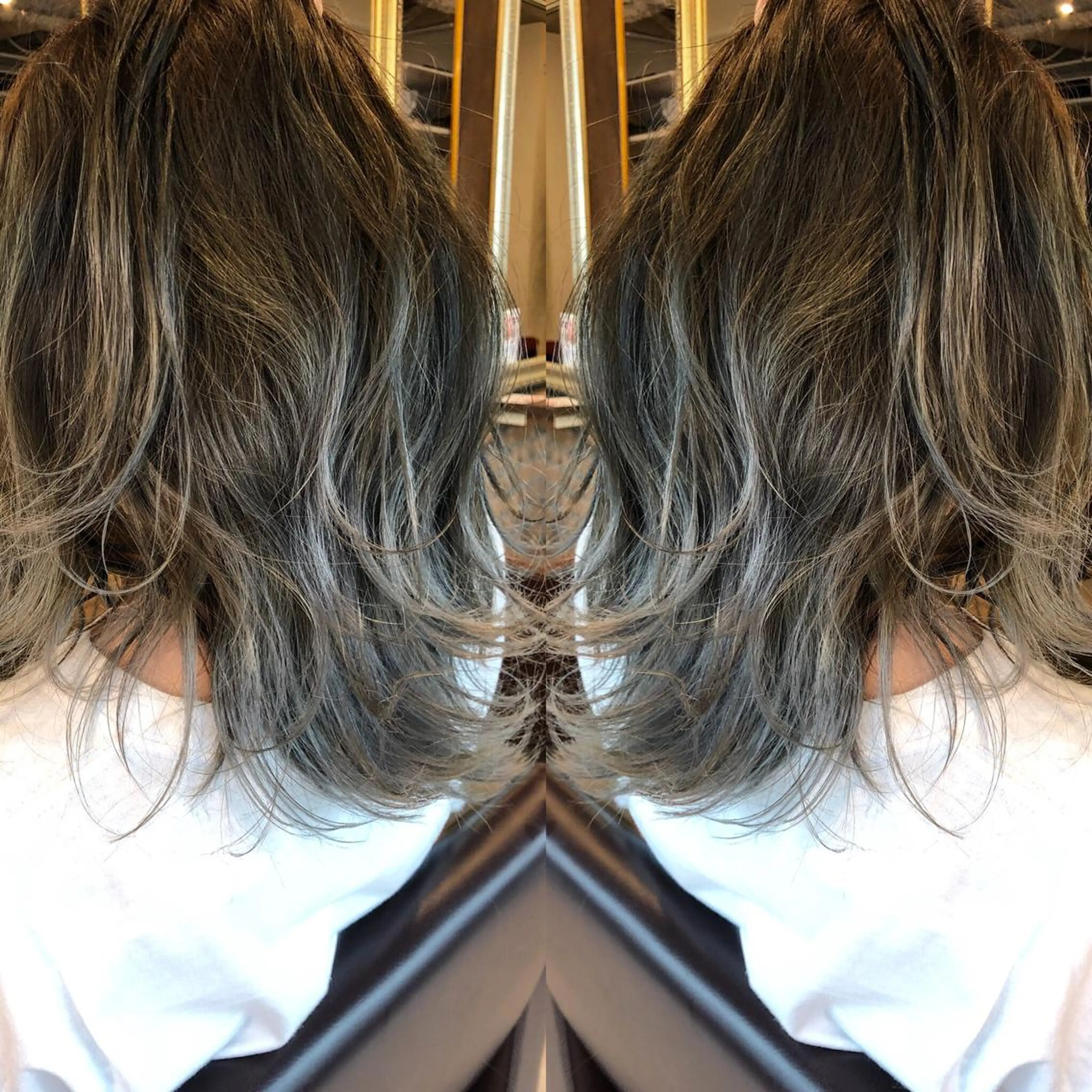ミディアム カラー ブリーチ シルバー ヘアカラー JIL BLAN 京都のヘアスタイル
