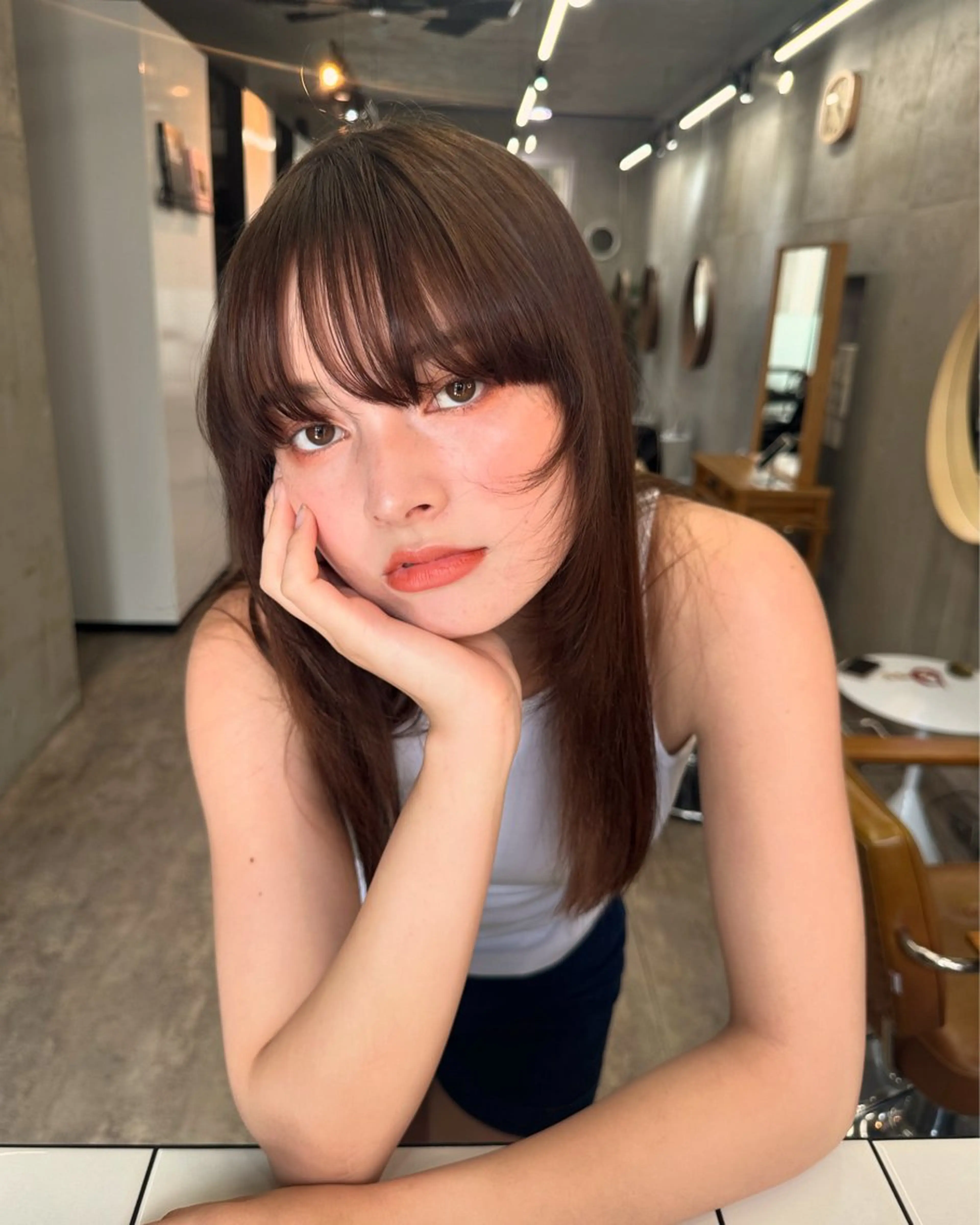 ロング 顔まわりレイヤー 顔周りカット レイヤーカット カット SALT WATER所属・🫐 𝐌𝐚𝐨 🫐ボブモデル募集のヘアスタイル