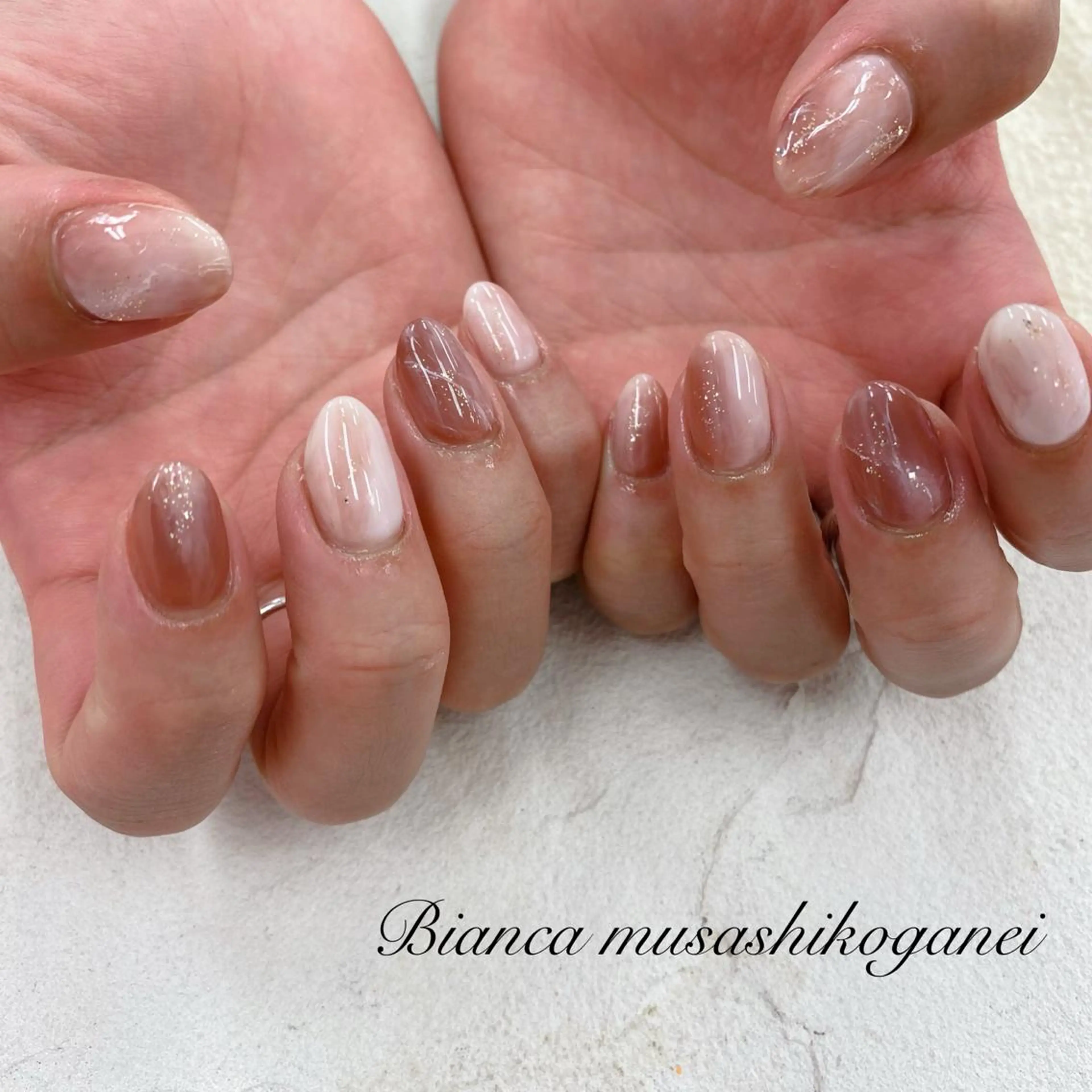 ネイル グラデーション ハート キラキラネイル マグネットネイル ミラーネイル Bianca 武蔵小金井　しぎはらのネイルデザイン