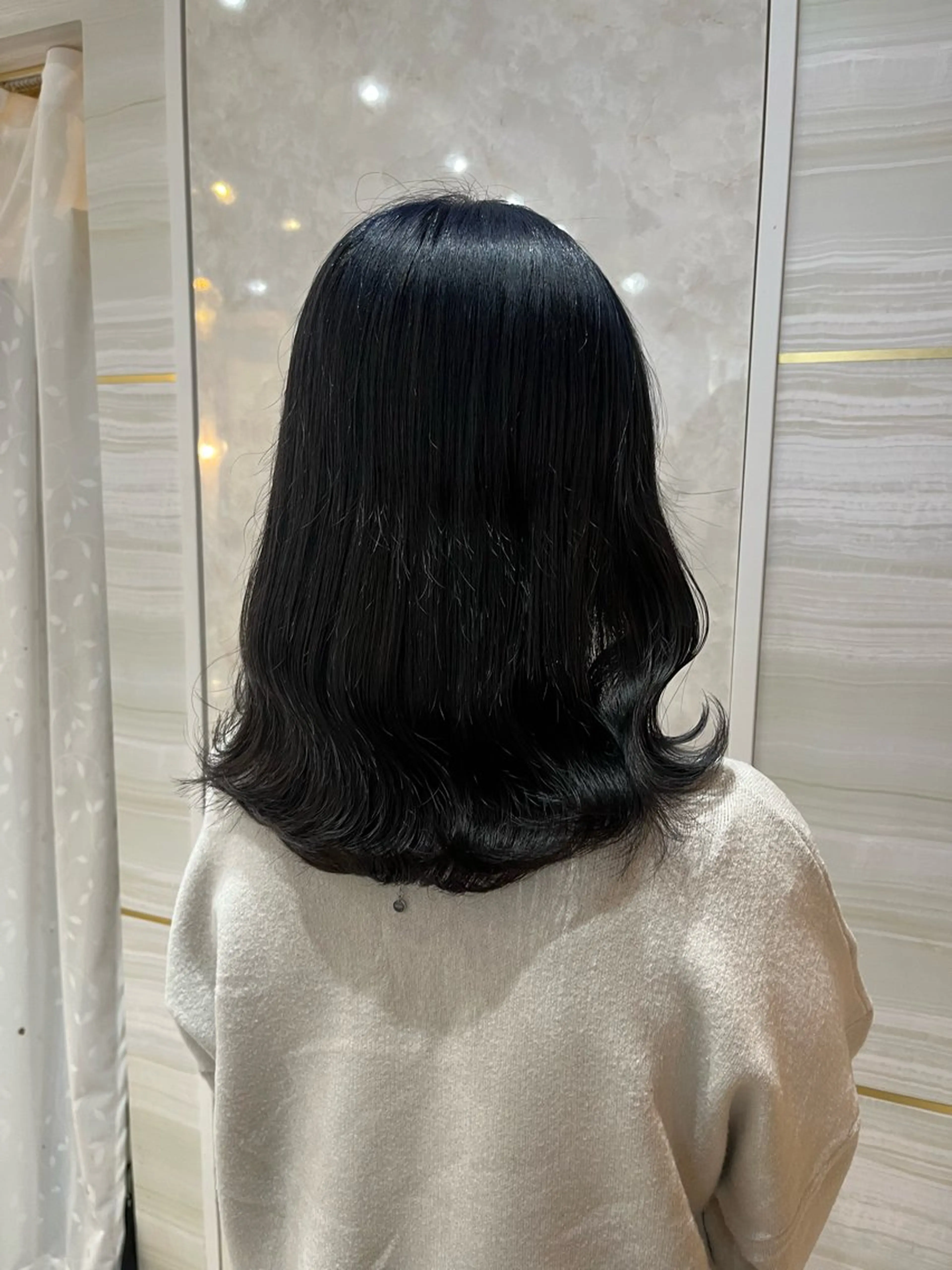 ミディアム カラー 黒髪 ブリーチ ブルーカラー ブルーブラック ケアブリーチ 💙Ami💙 elubylovisのヘアスタイル