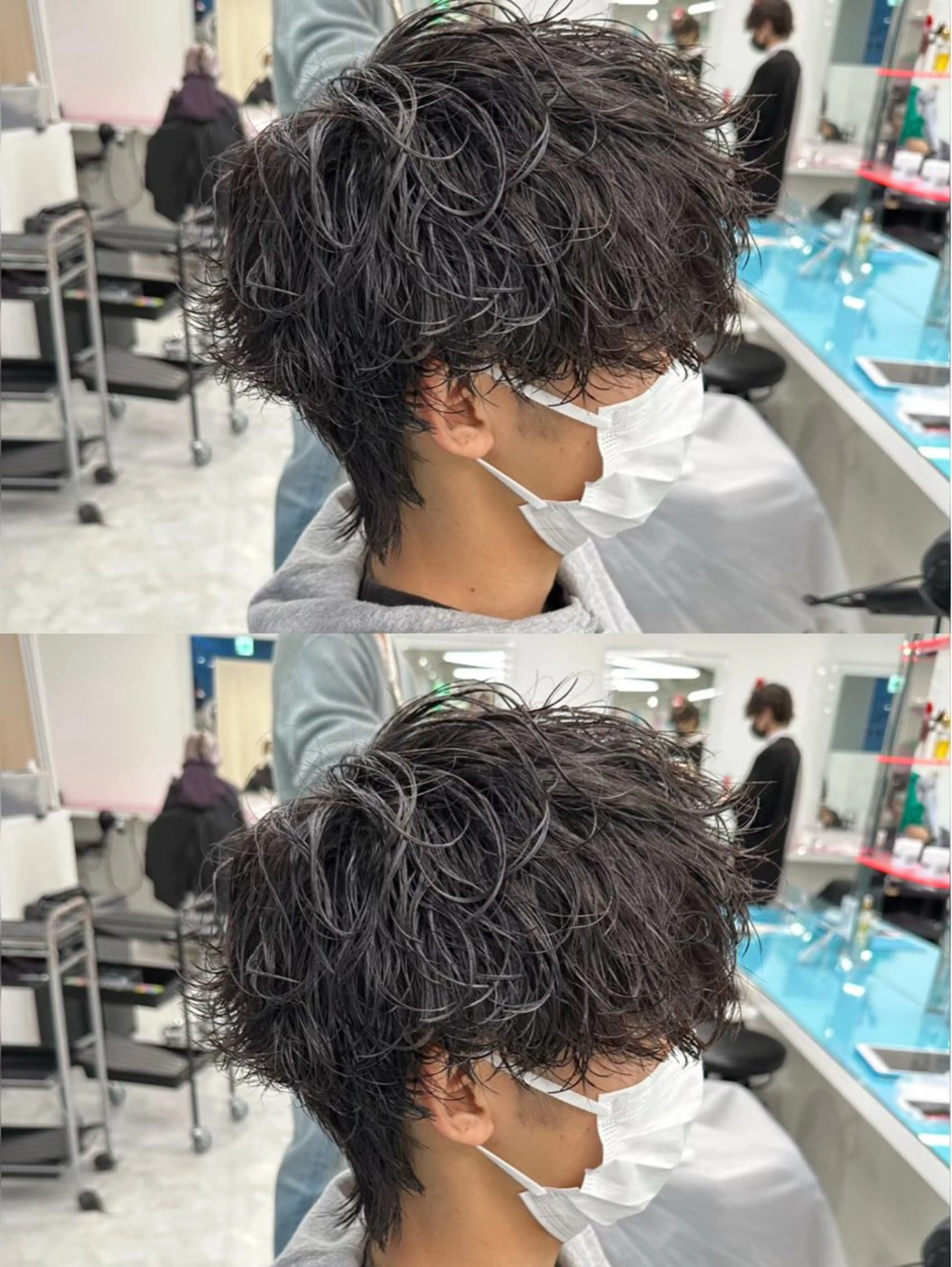 パーマ ヘアアレンジ メンズ カット パーマ ヘアセット Ryo /韓国ヘア/ フェザー/ウルフのヘアスタイル