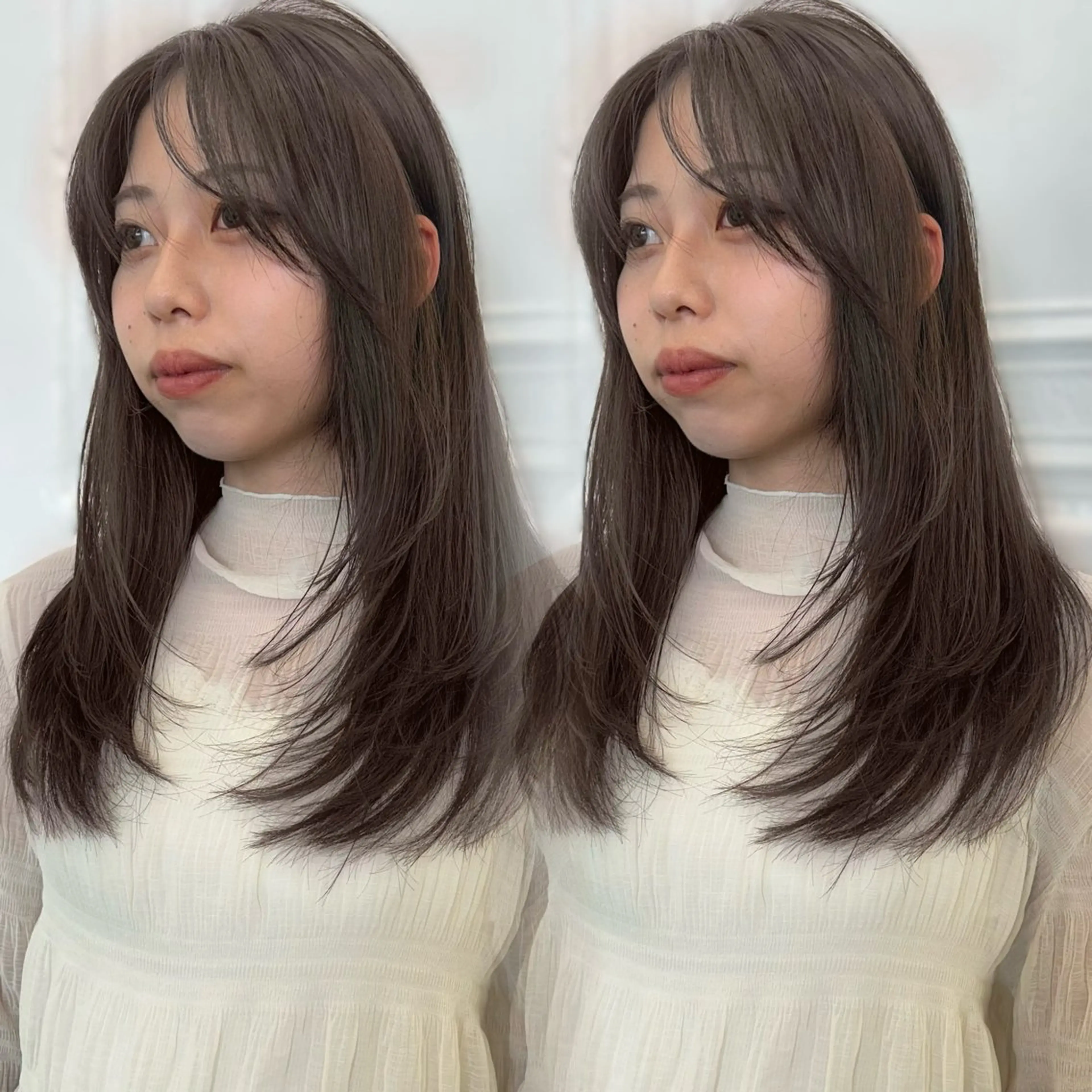 セミロング カラー 透明感カラー グレージュ このか/似合わせ/ 透明感/ダブルカラーのヘアスタイル