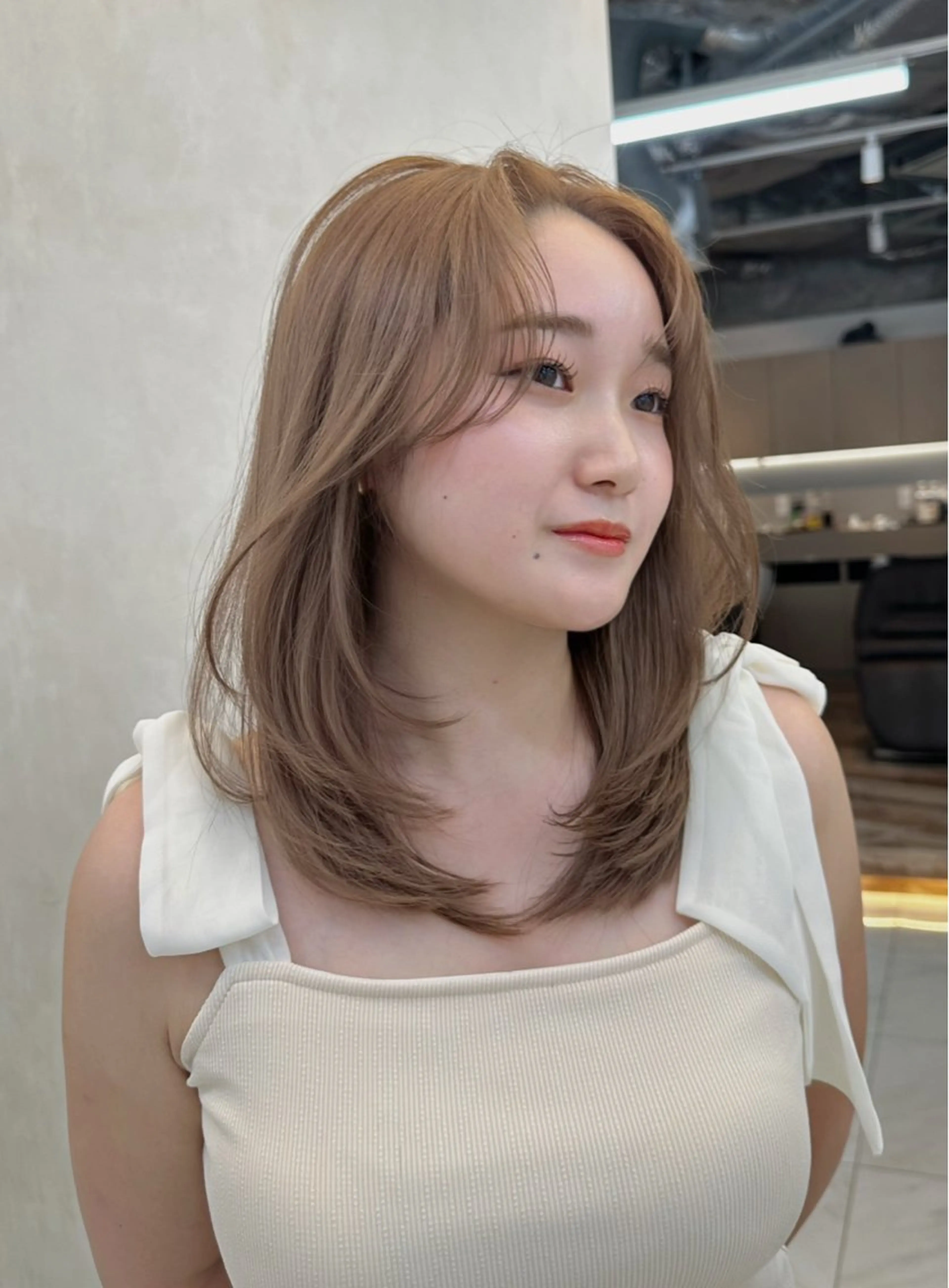 カラー ベージュカラー 黒髪 ハイトーンカラー 縮毛矯正 カット ヘアカラー ARMONY表参道店所属・赤み黄み消し／ ライムのヘアスタイル