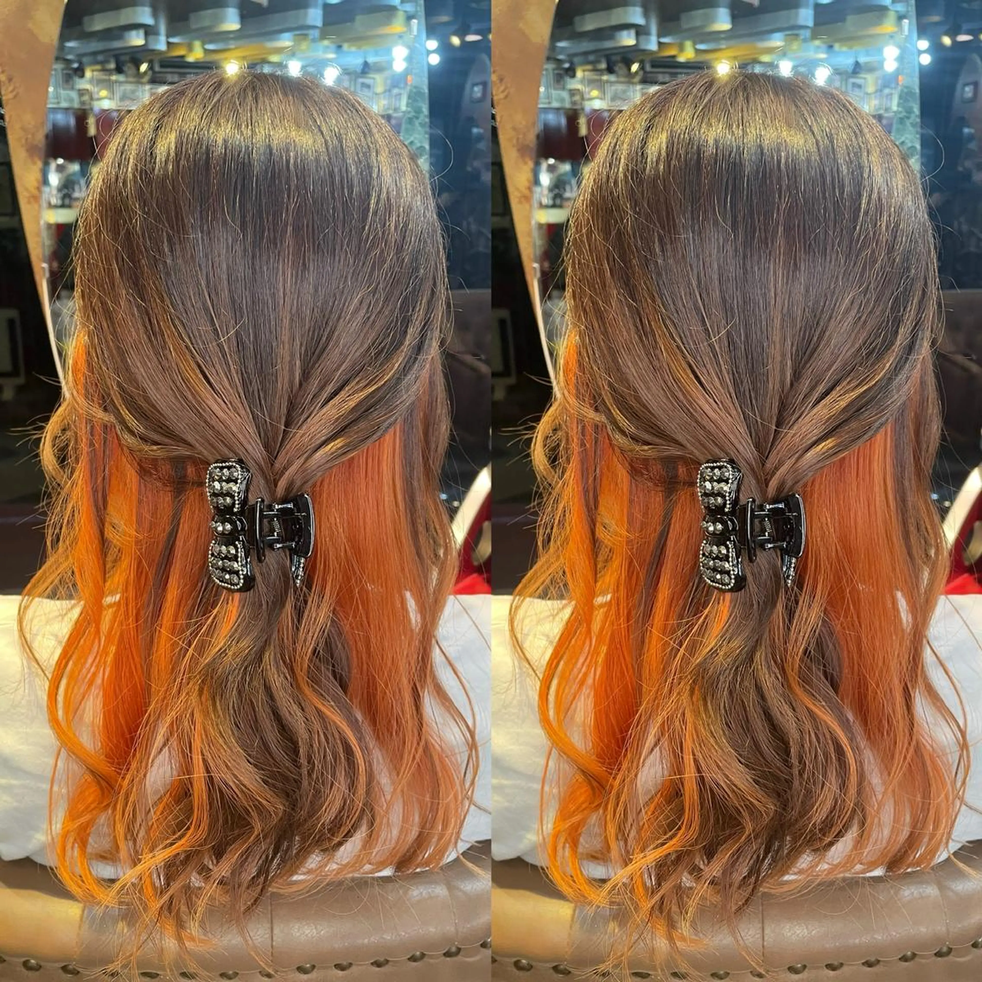 ミディアム カラー インナーカラー オレンジ 👑派手髪/カット 👑ANRYのヘアスタイル