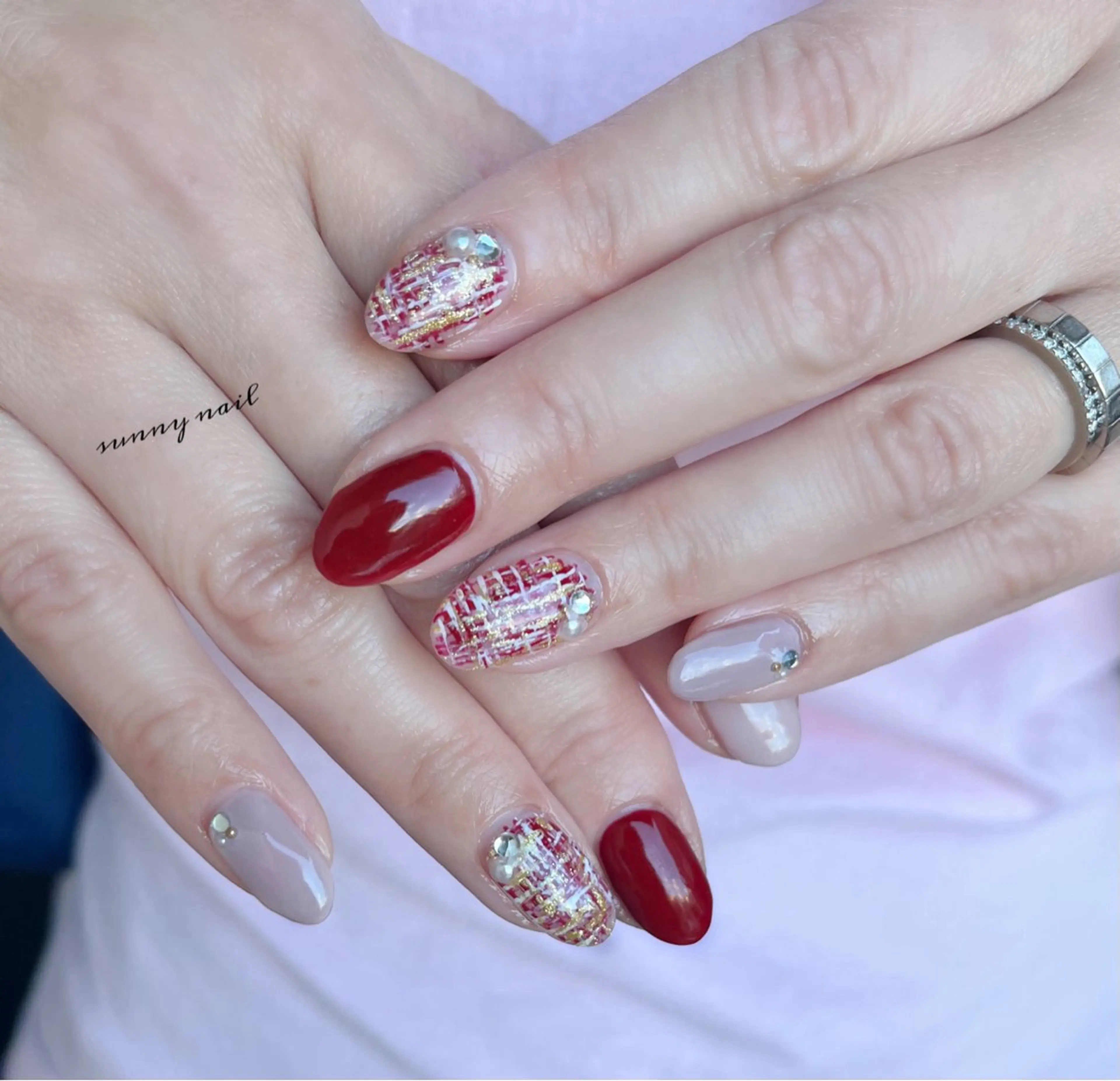 ネイル ボルドー ツイードネイル sunny nailのネイルデザイン