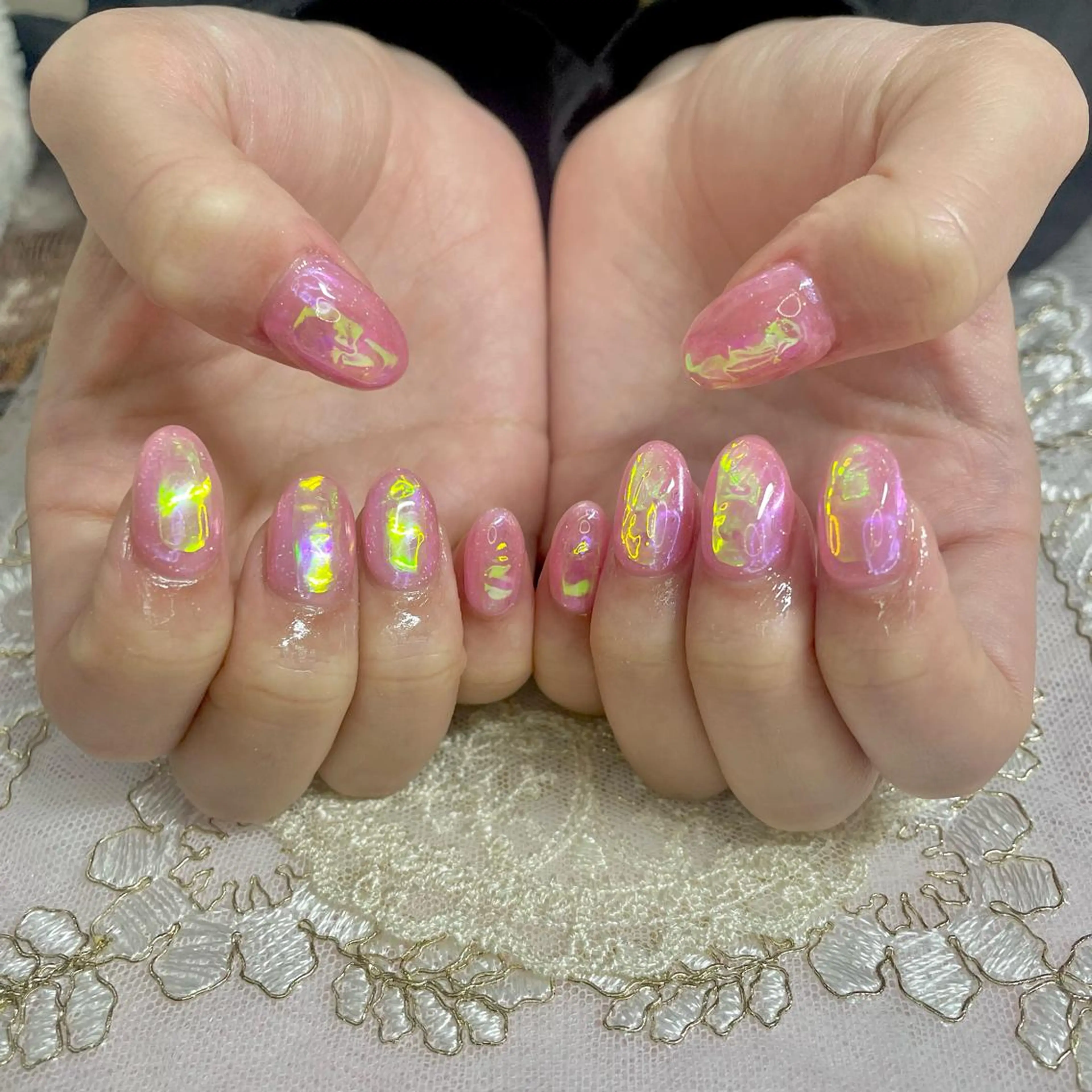 ネイル オーロラネイル クリアネイル 氷ネイル・うるうるネイル ハンドネイル J terrace Nailのネイルデザイン