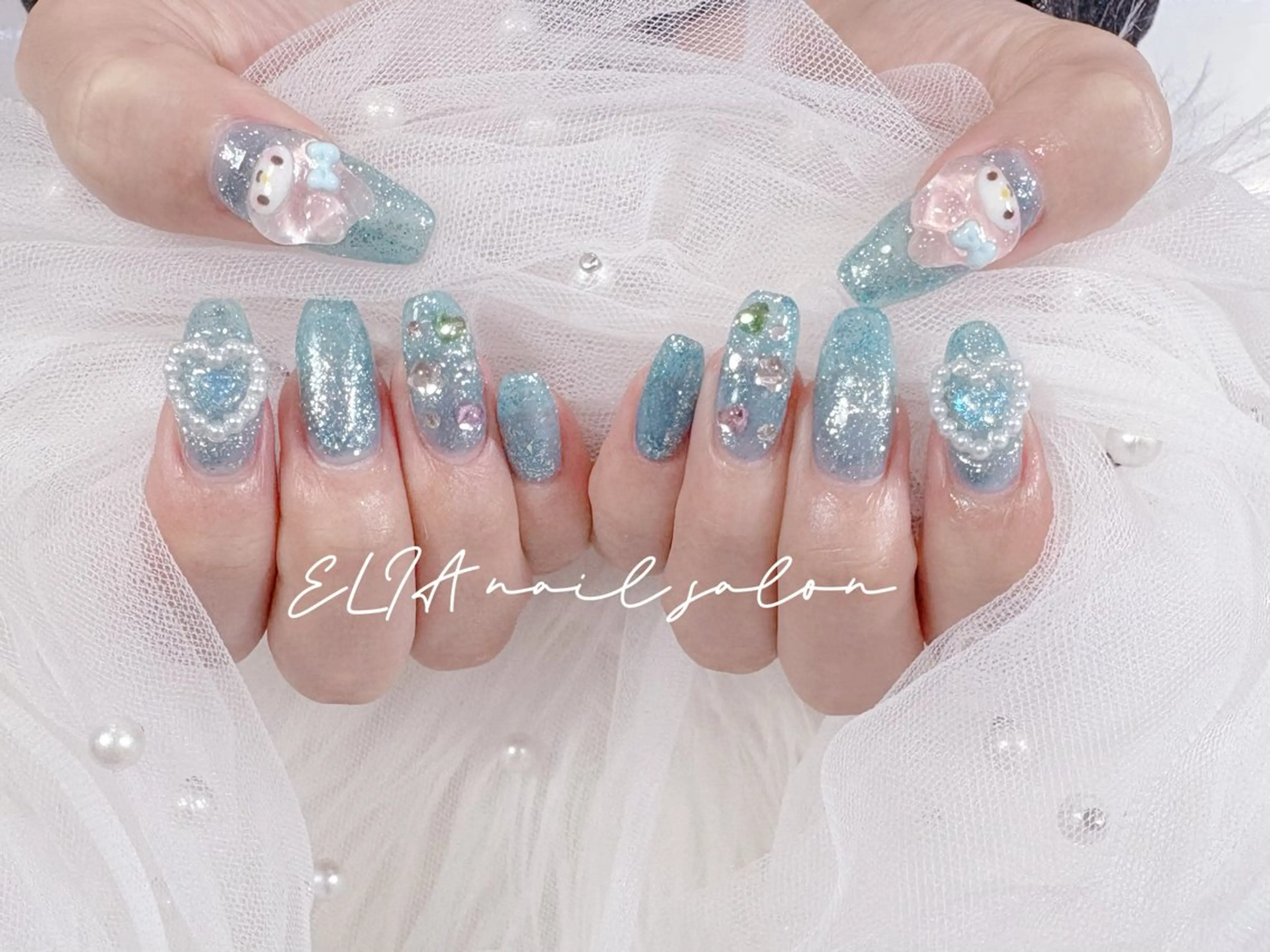 ネイル チークネイル 長さ出し グラデーション ラメ(グリッター) ラメグラデーション ELIA【エリア】 nailsalonのネイルデザイン
