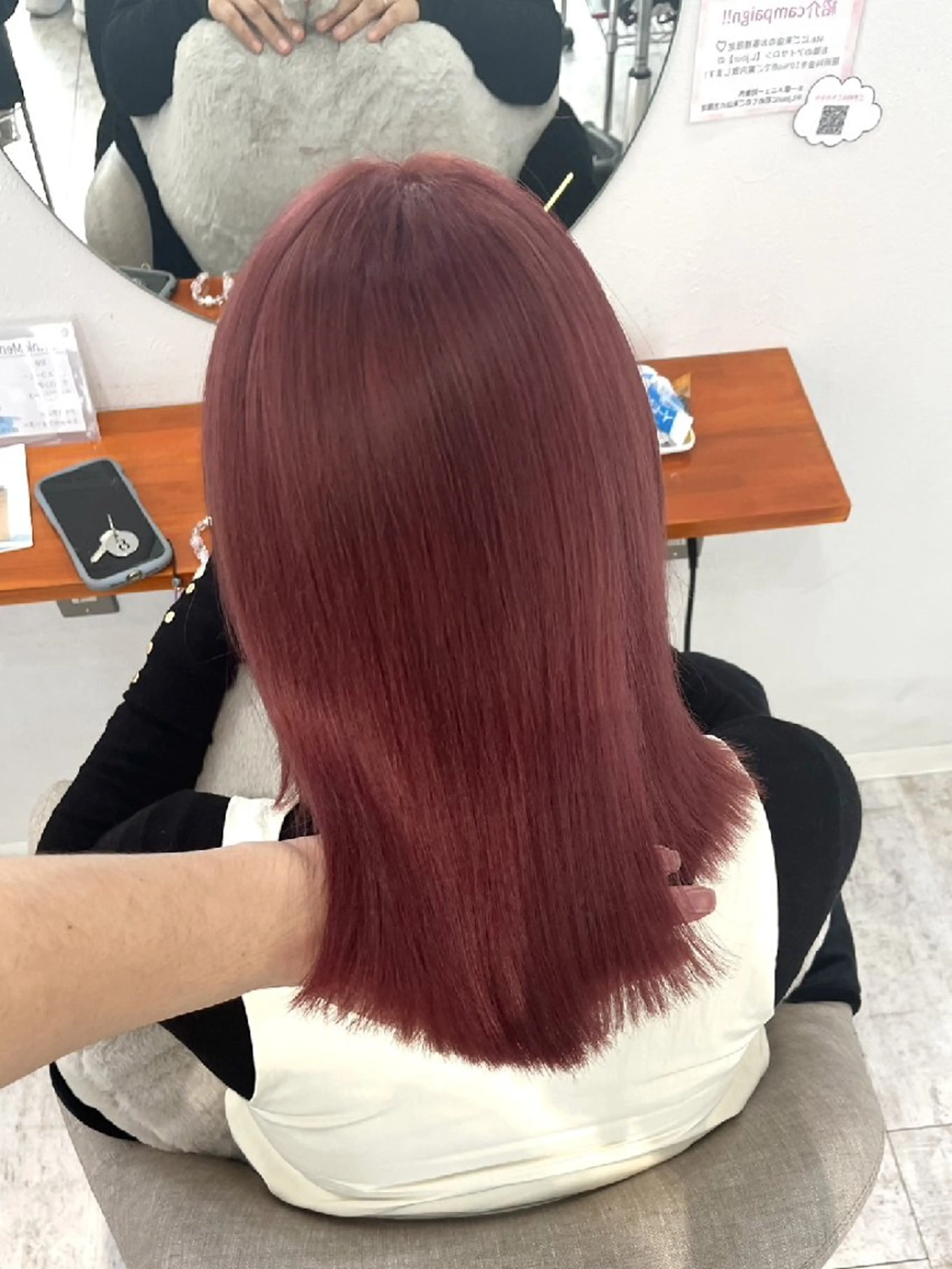 カラー ミディアム ピンクカラー レッドカラー ヘアカラー ate.心斎橋 髪質改善のヘアスタイル