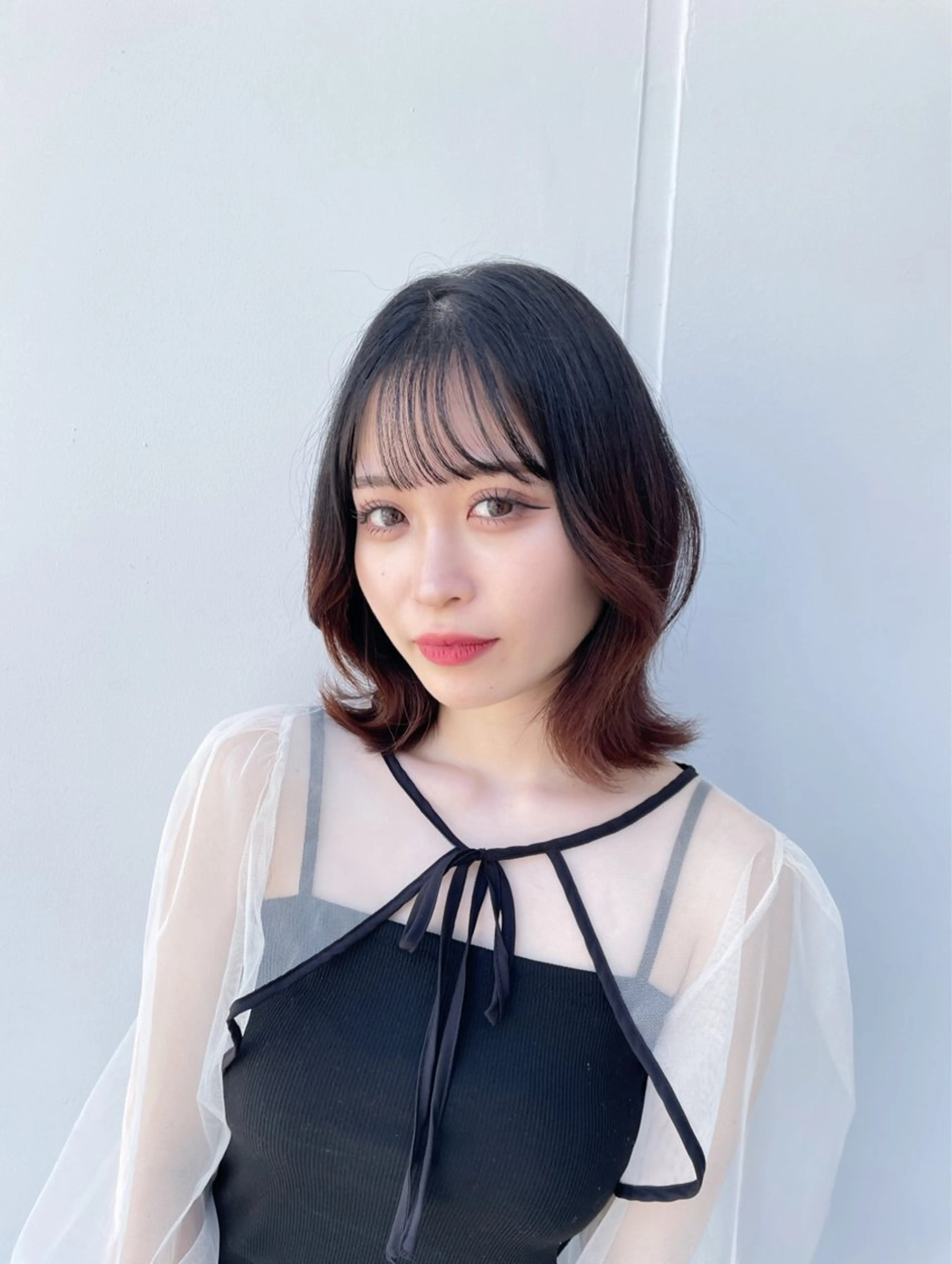 ミディアム ミストバング ボブ くびれヘア ハイライト 髪質改善 RIN/韓国/ トレンドヘア/新宿のヘアスタイル