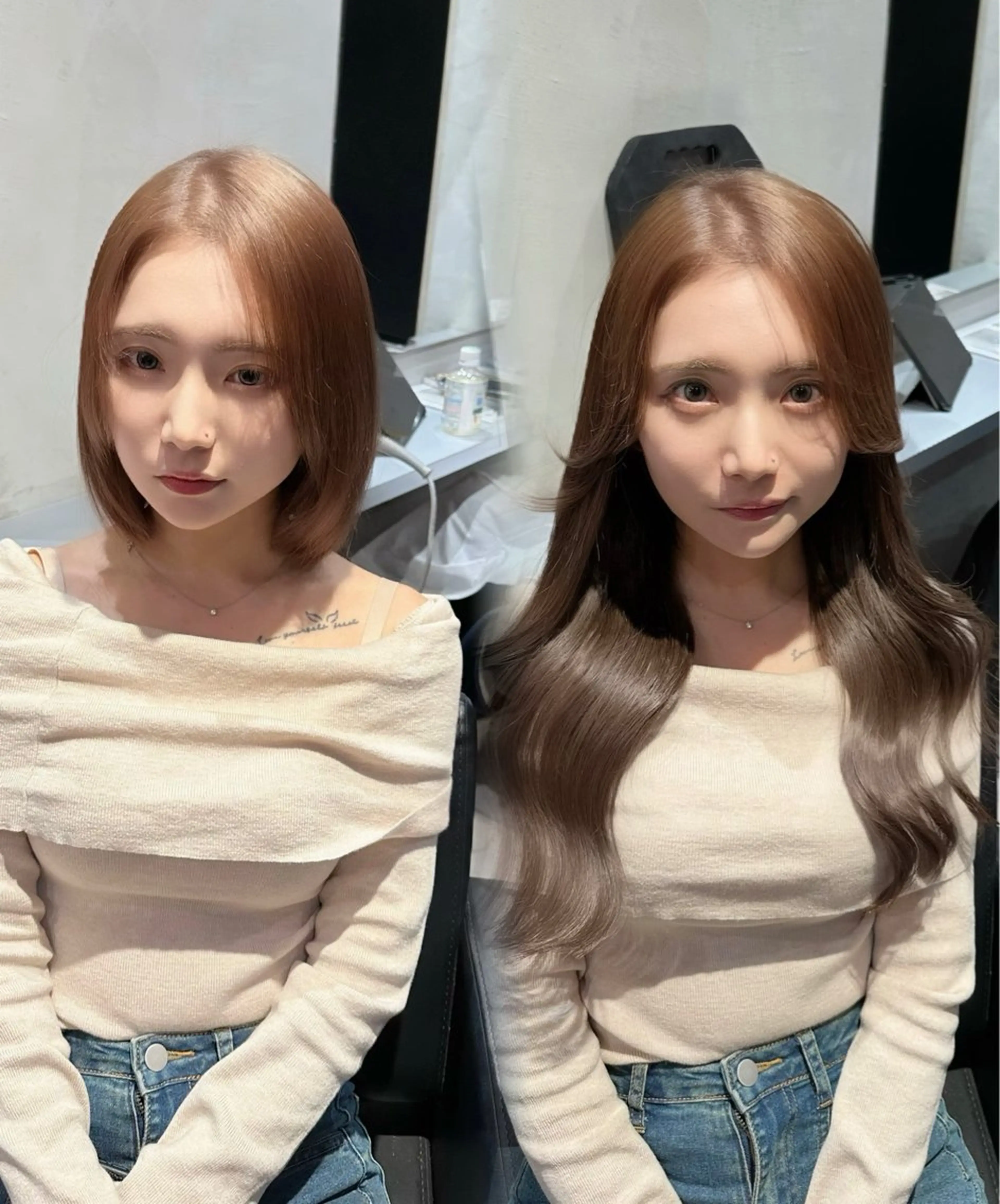 ロング ボブ エクステ ロング カット ヘアカラー トリートメント エクステ 💎韓国レイヤー× 髪質改善 ゆうま💎のヘアスタイル