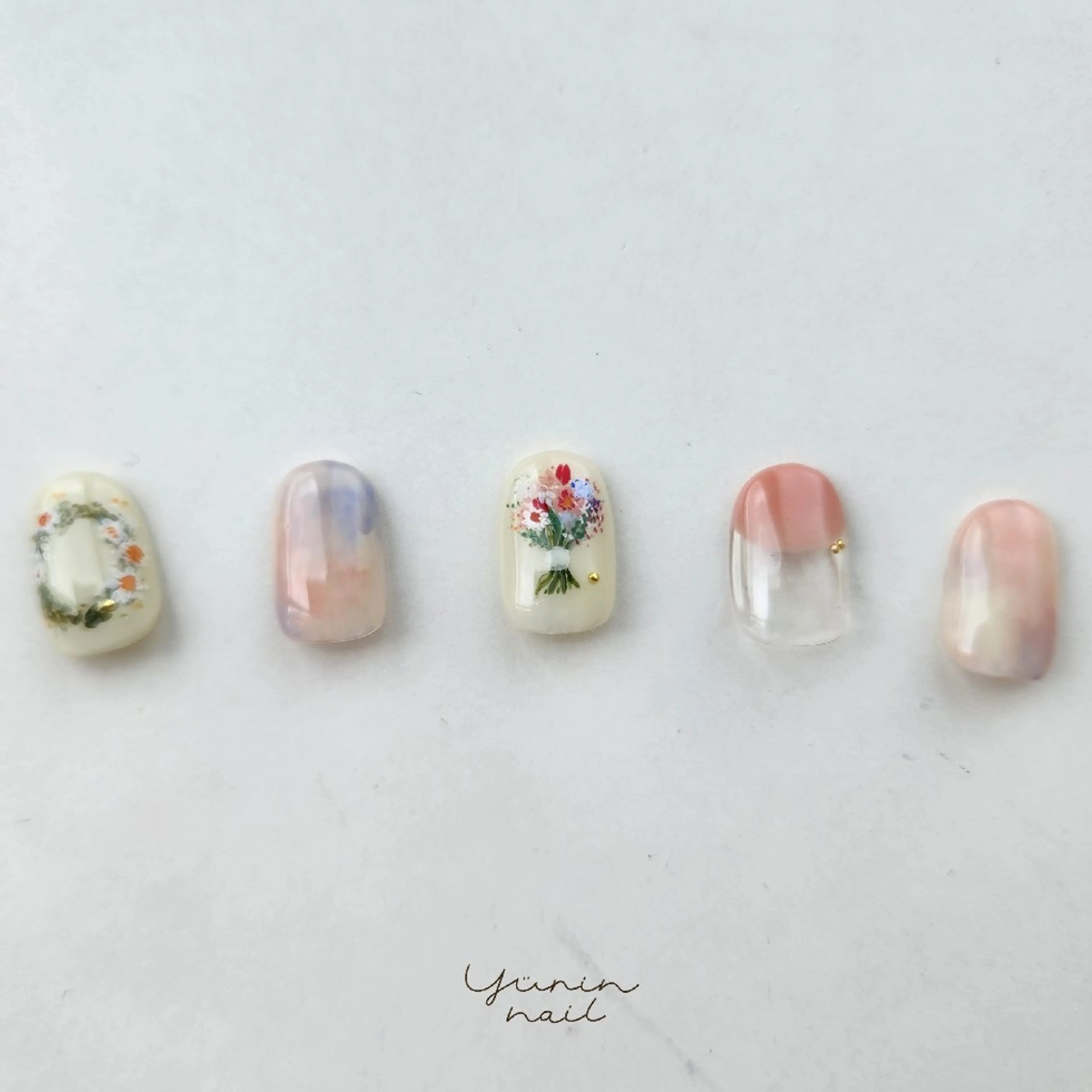 ネイル フラワーネイル 大理石ネイル(マーブル) ショートネイル専門 yurin nailのネイルデザイン