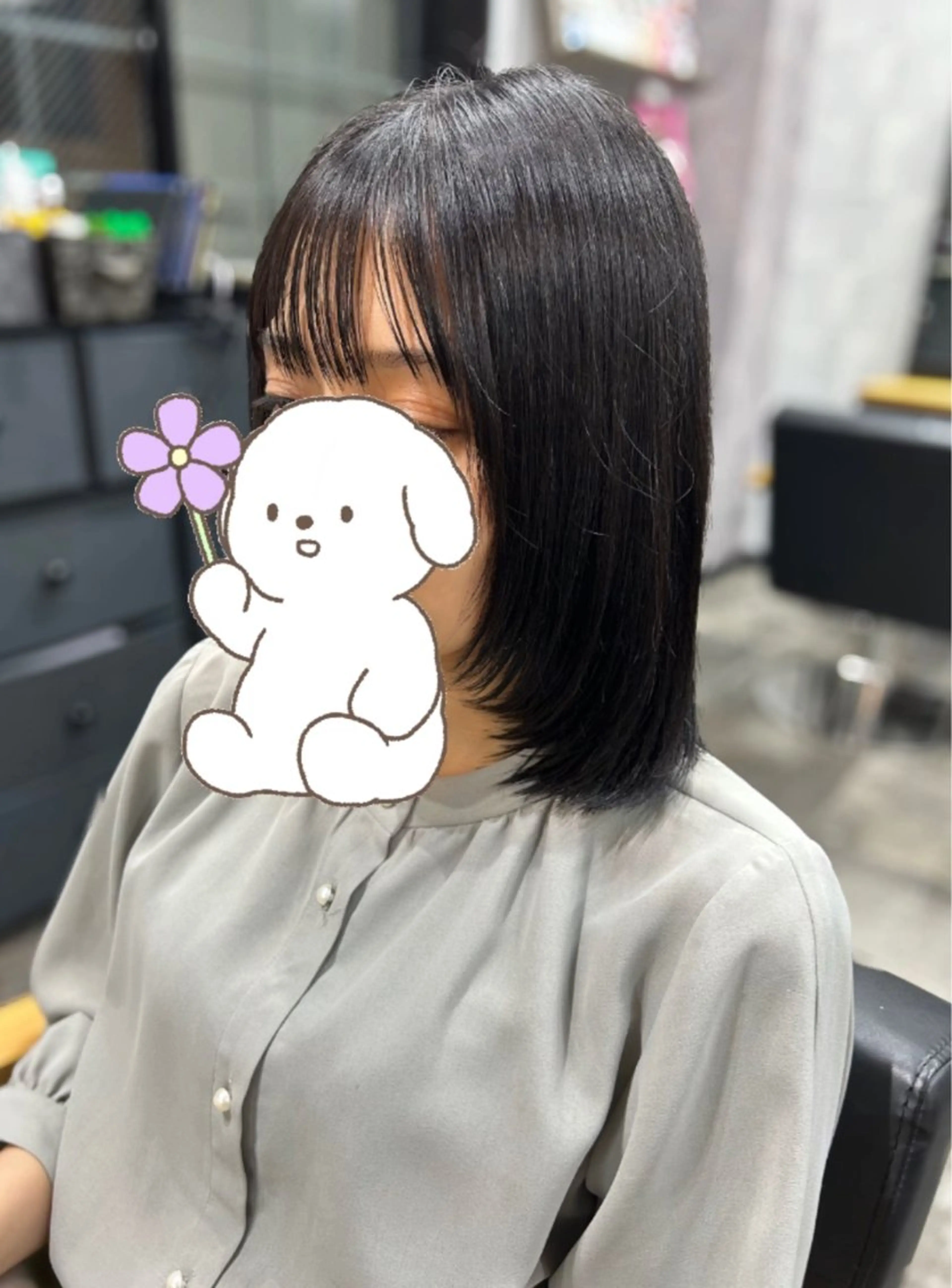 ミディアム 顔周りカット 韓国風ヘア レイヤーカット 飯塚 沙衣のヘアスタイル