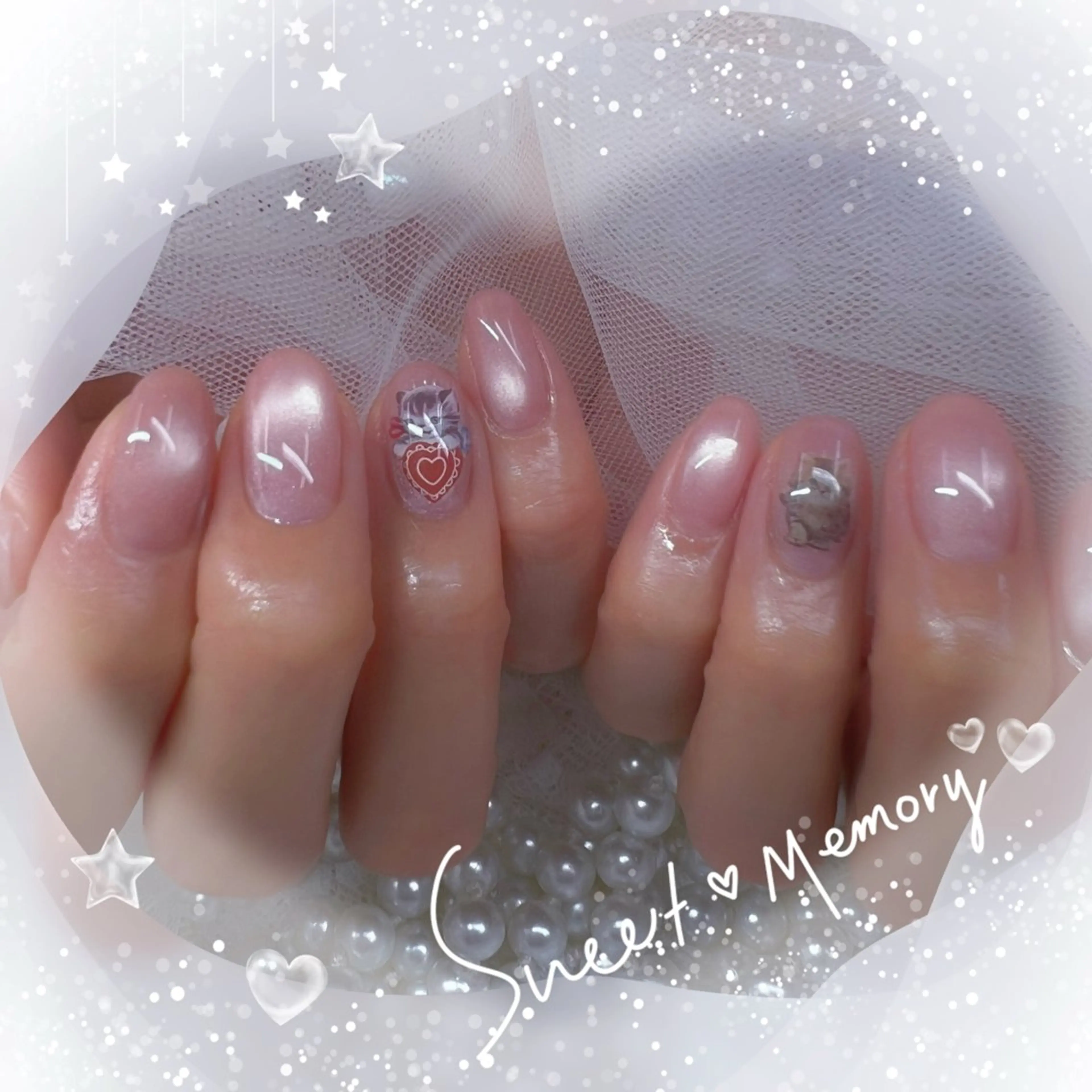 ネイル チークネイル フレンチネイル ガーリー ガラスフレンチ グラデーション ハンドネイル Chill Nailsalonのネイルデザイン