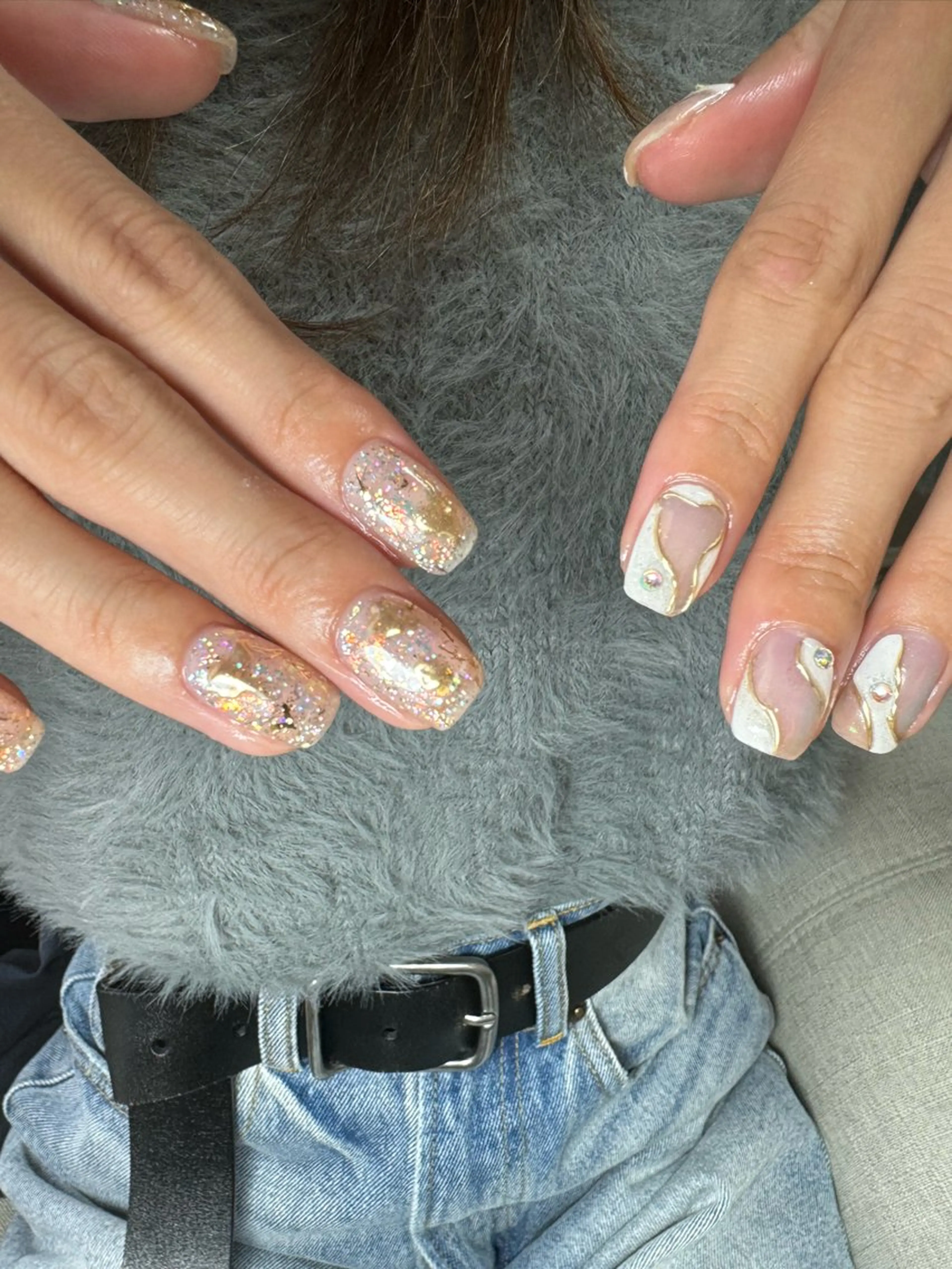 ネイル オーロラネイル ジェルネイル キラキラネイル ラメ(グリッター) 持ち込み ハンドネイル flowers nailのネイルデザイン