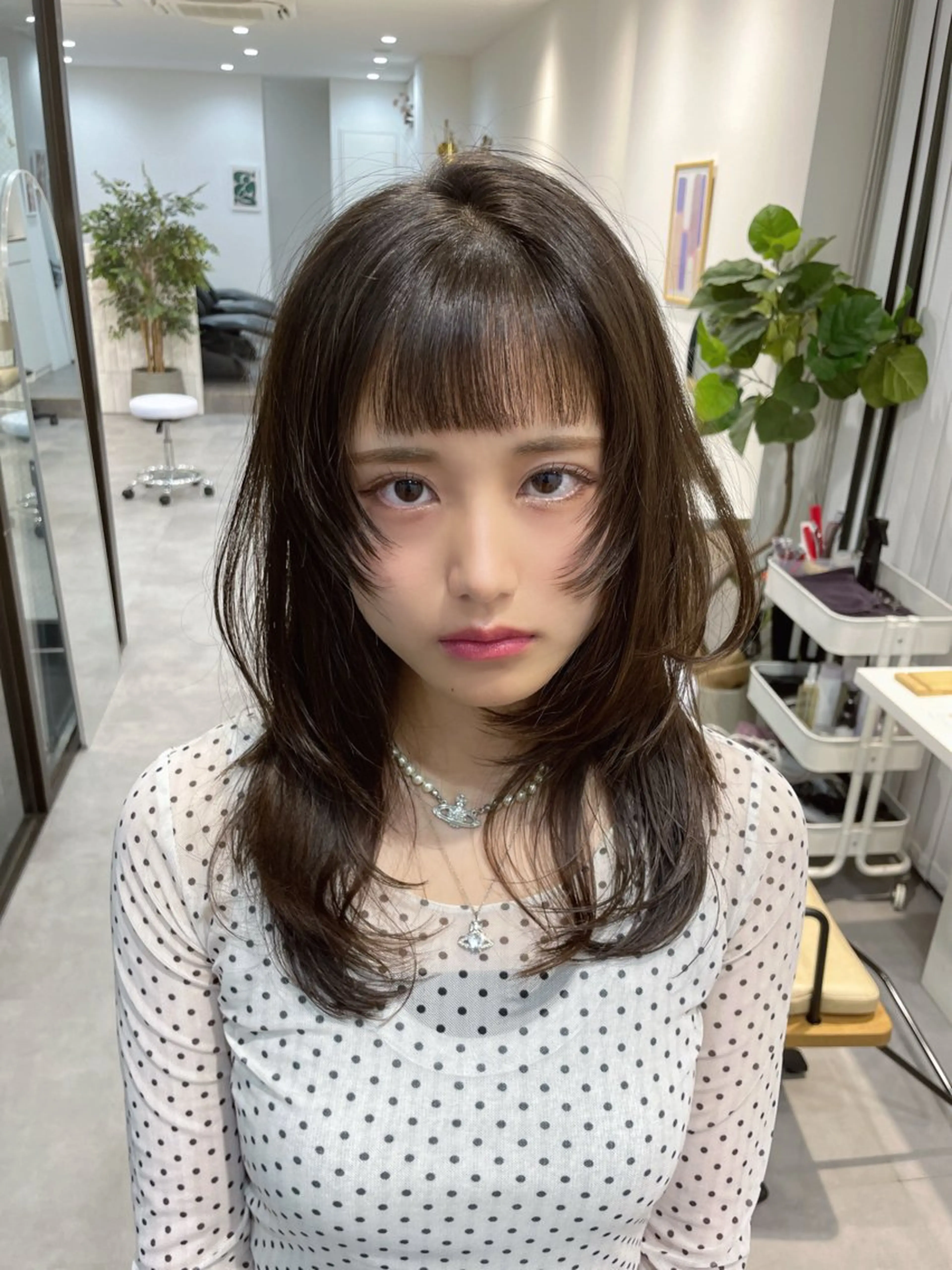 セミロング カラー カット ヘアカラー トリートメント 表参道／韓国レイヤー ／ハッシュカットのヘアスタイル