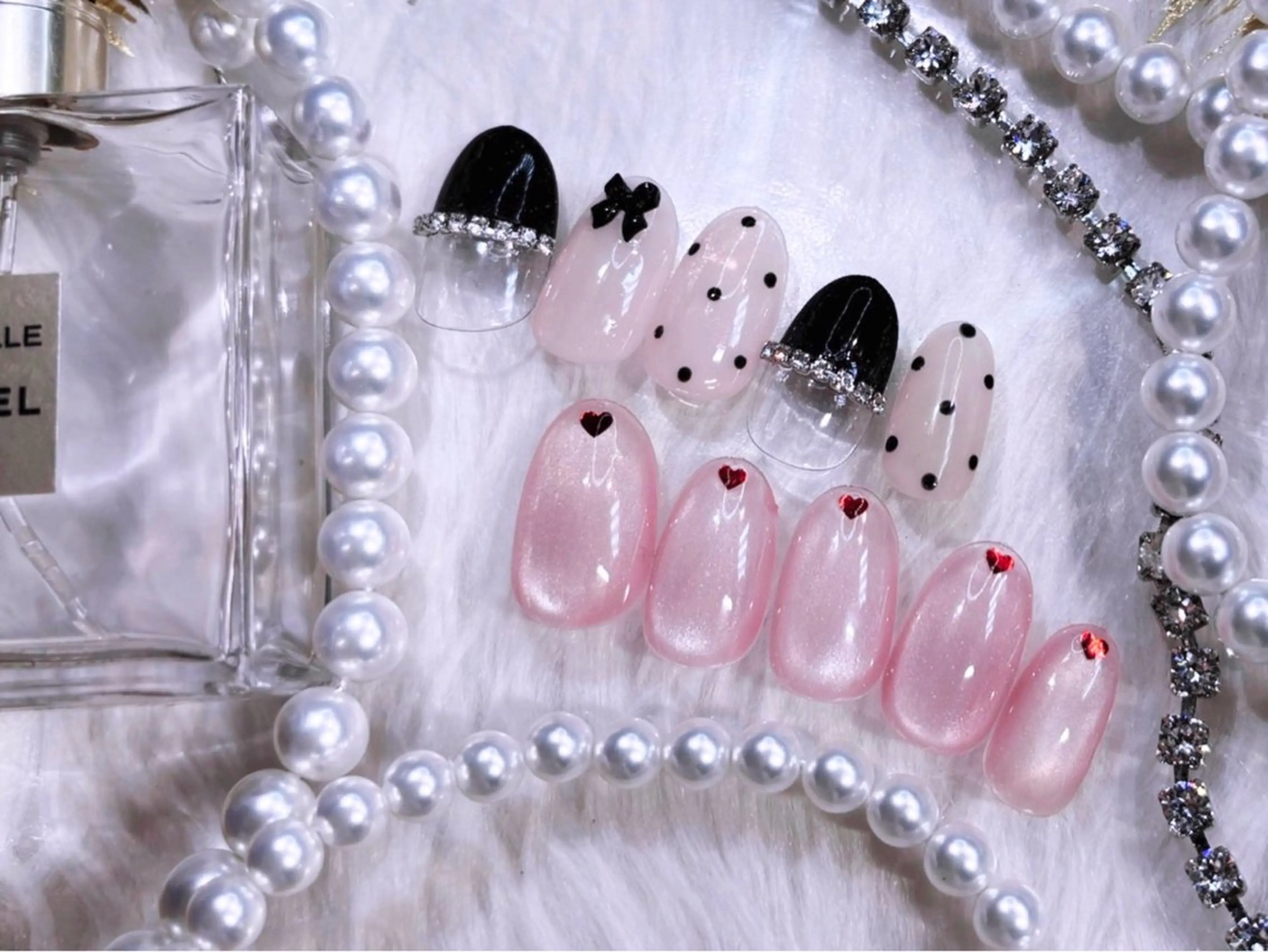 ネイル アートネイル ガーリー マグネットネイル ピンク ハンドネイル Noix nailのネイルデザイン