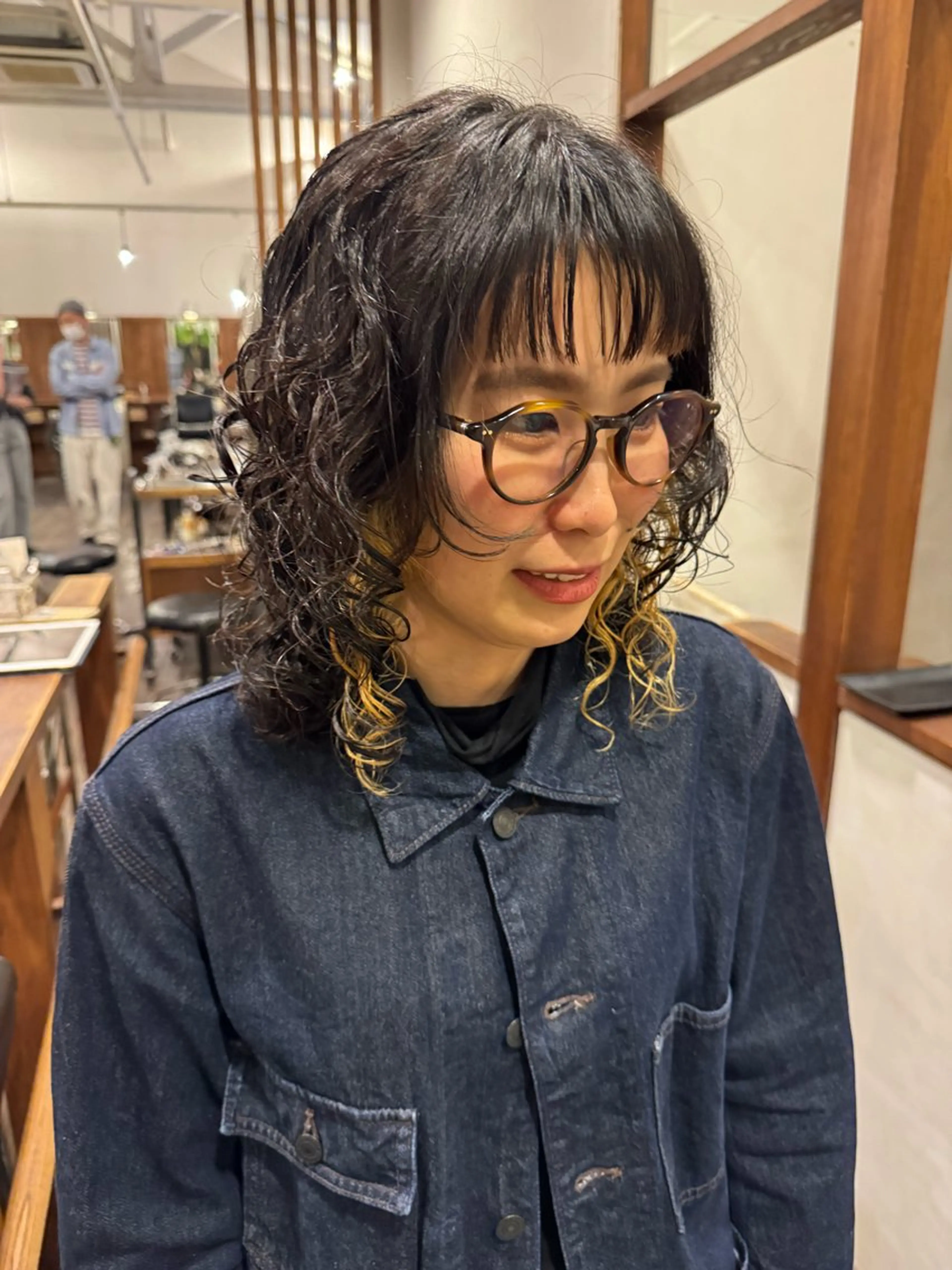 セミロング パーマ 顔周りカット カット パーマ MOK大阪梅田店 Asahiのヘアスタイル