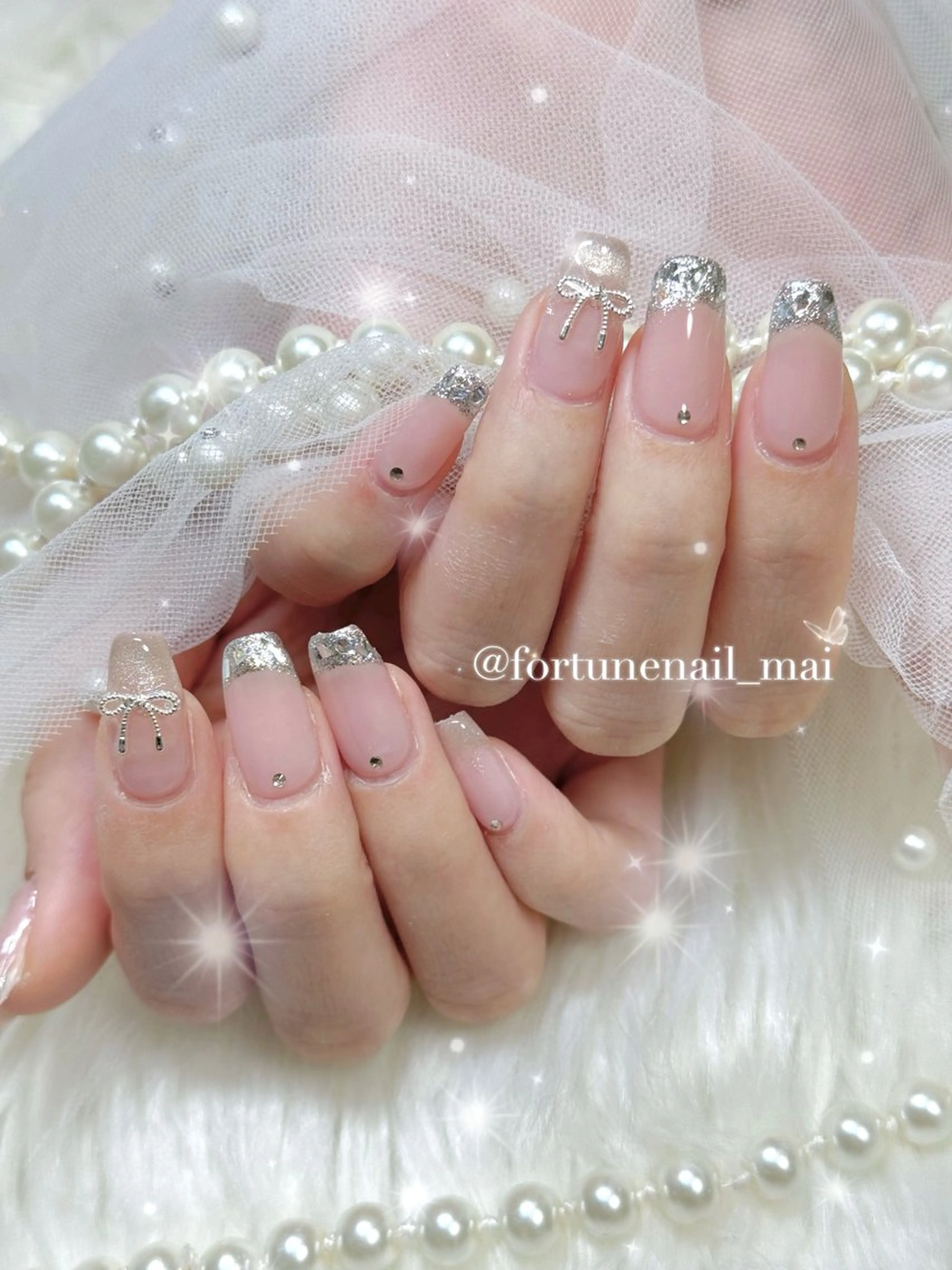 ネイル フレンチネイル ガラスフレンチ ハンドネイル フットネイル 🎀Mai 🎀のネイルデザイン