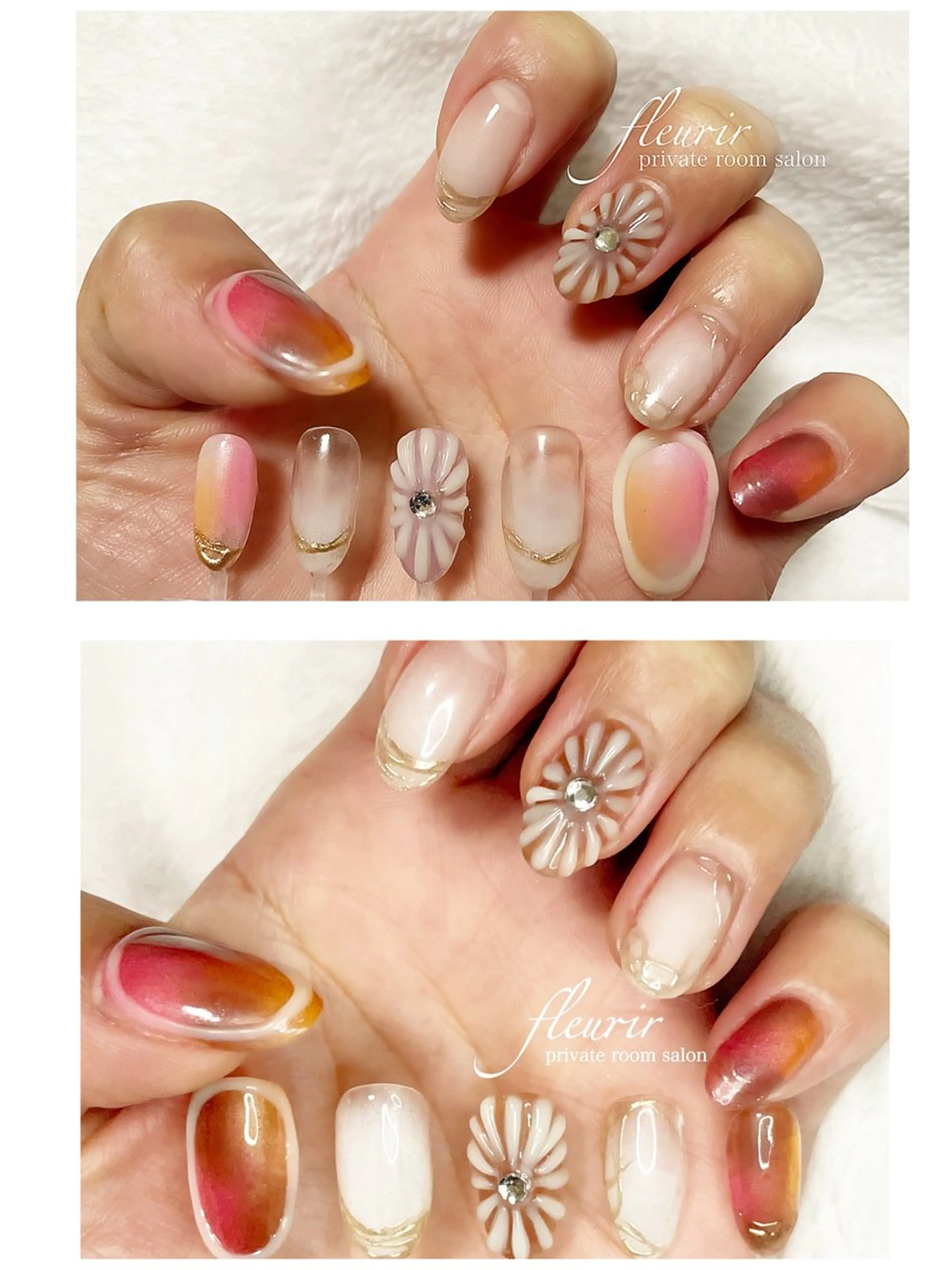 ネイル フラワーネイル ピンク バレンタイン ホワイト フルリール 【プライベートサロンのネイルデザイン