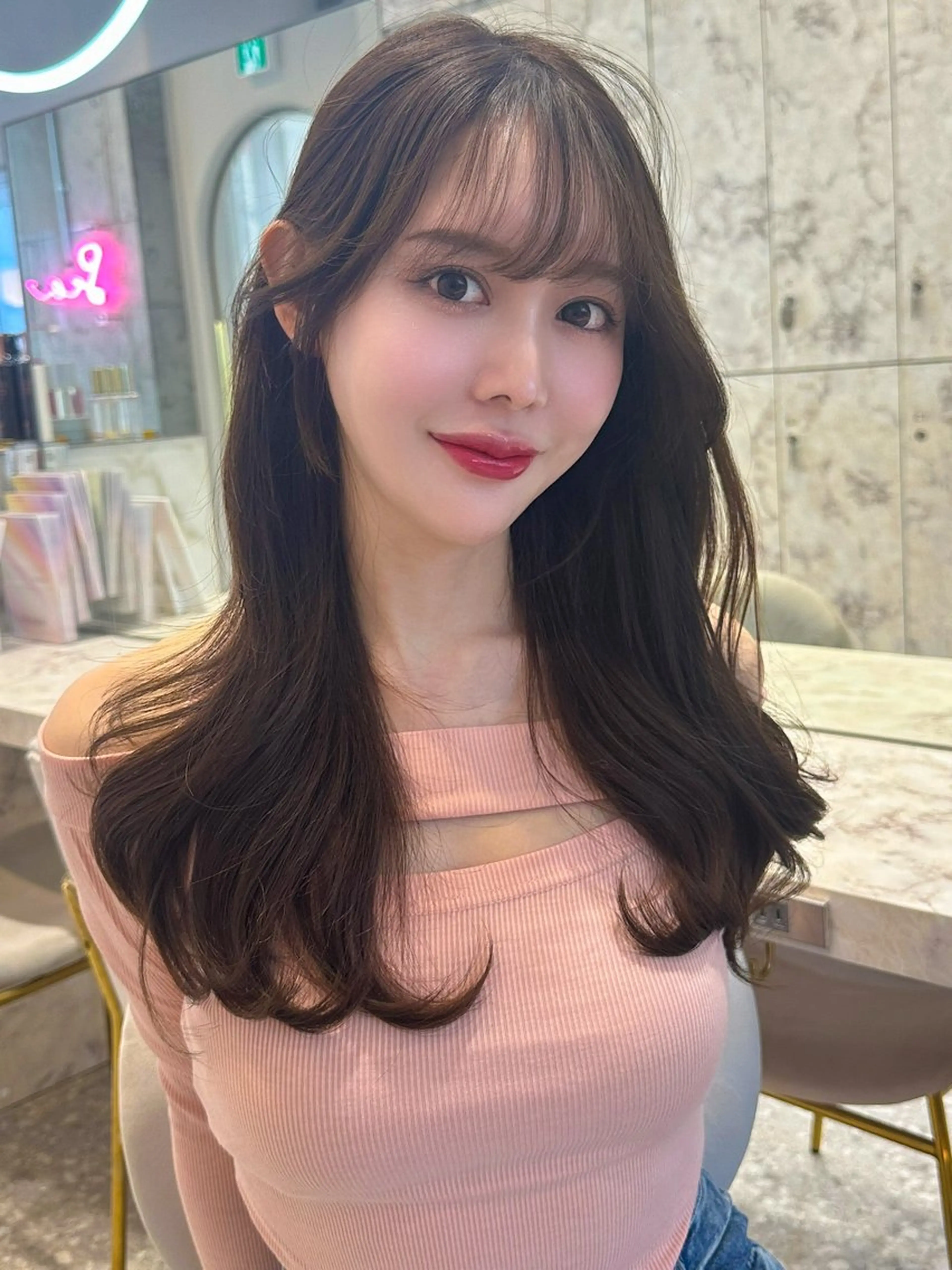 セミロング カラー レイヤーカット カット ヘアカラー トリートメント 新宿/韓国風レイヤー 髪質改善/渋谷直樹のヘアスタイル